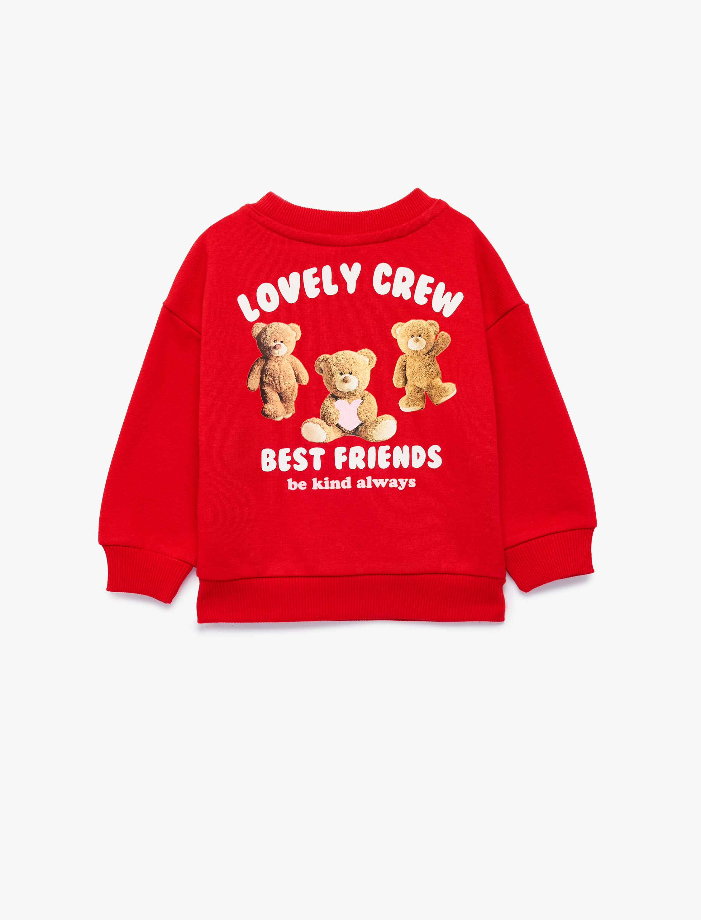  Kız Bebek Ayıcık Detaylı Arkası Baskılı Uzun Kollu Bisiklet Yaka Şardonlu Sweatshirt