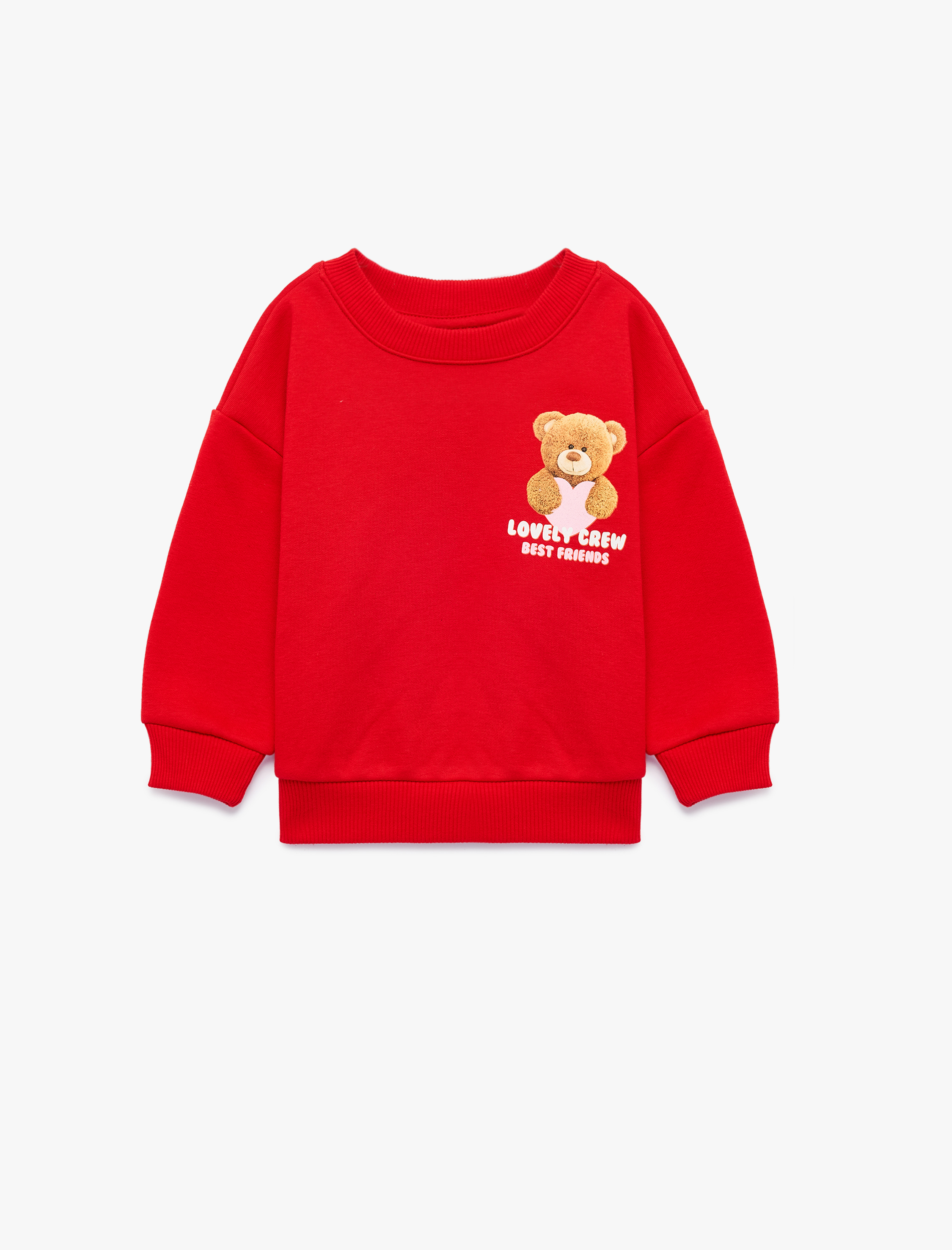  Kız Bebek Ayıcık Detaylı Arkası Baskılı Uzun Kollu Bisiklet Yaka Şardonlu Sweatshirt