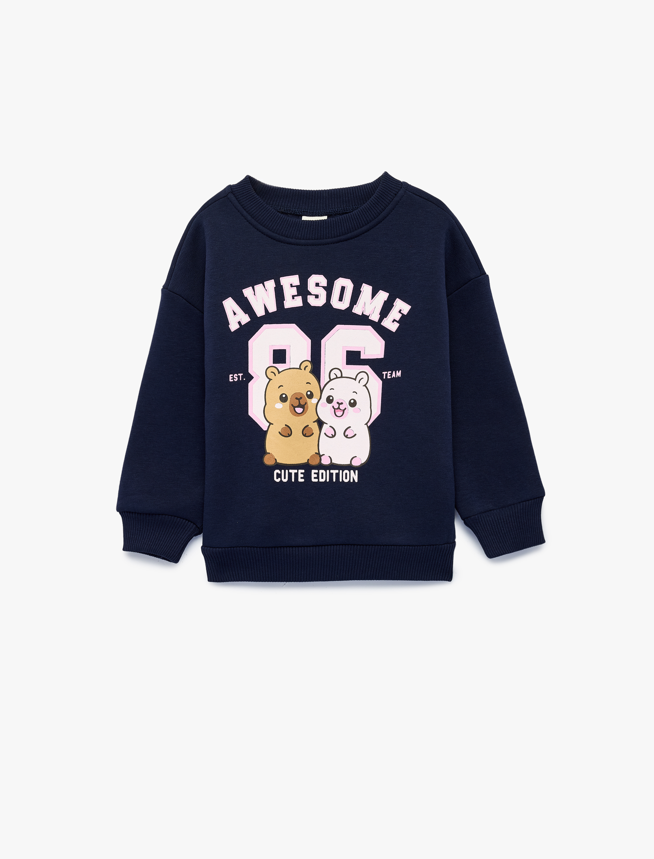  Kız Bebek Baskılı Uzun Kollu Bisiklet Yaka Şardonlu Sweatshirt