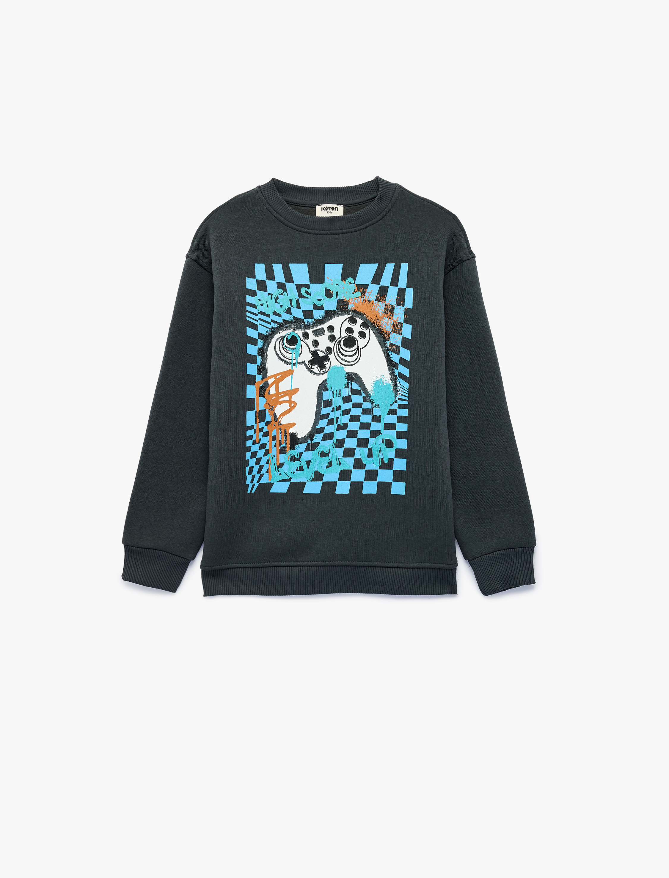  Erkek Çocuk Uzun Kollu Bisiklet Yaka Baskılı Şardonlu Pamuklu Sweatshirt