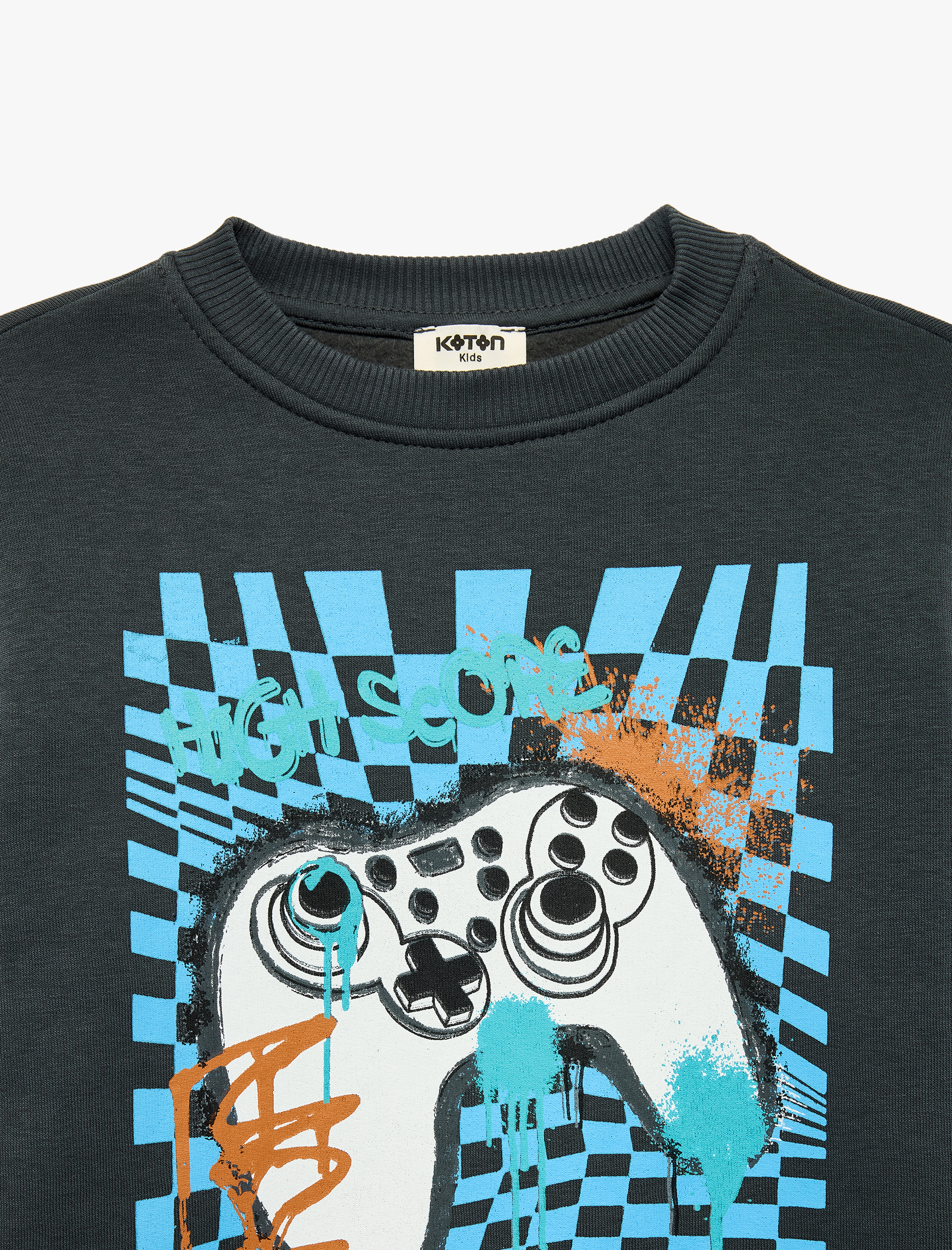  Erkek Çocuk Uzun Kollu Bisiklet Yaka Baskılı Şardonlu Pamuklu Sweatshirt