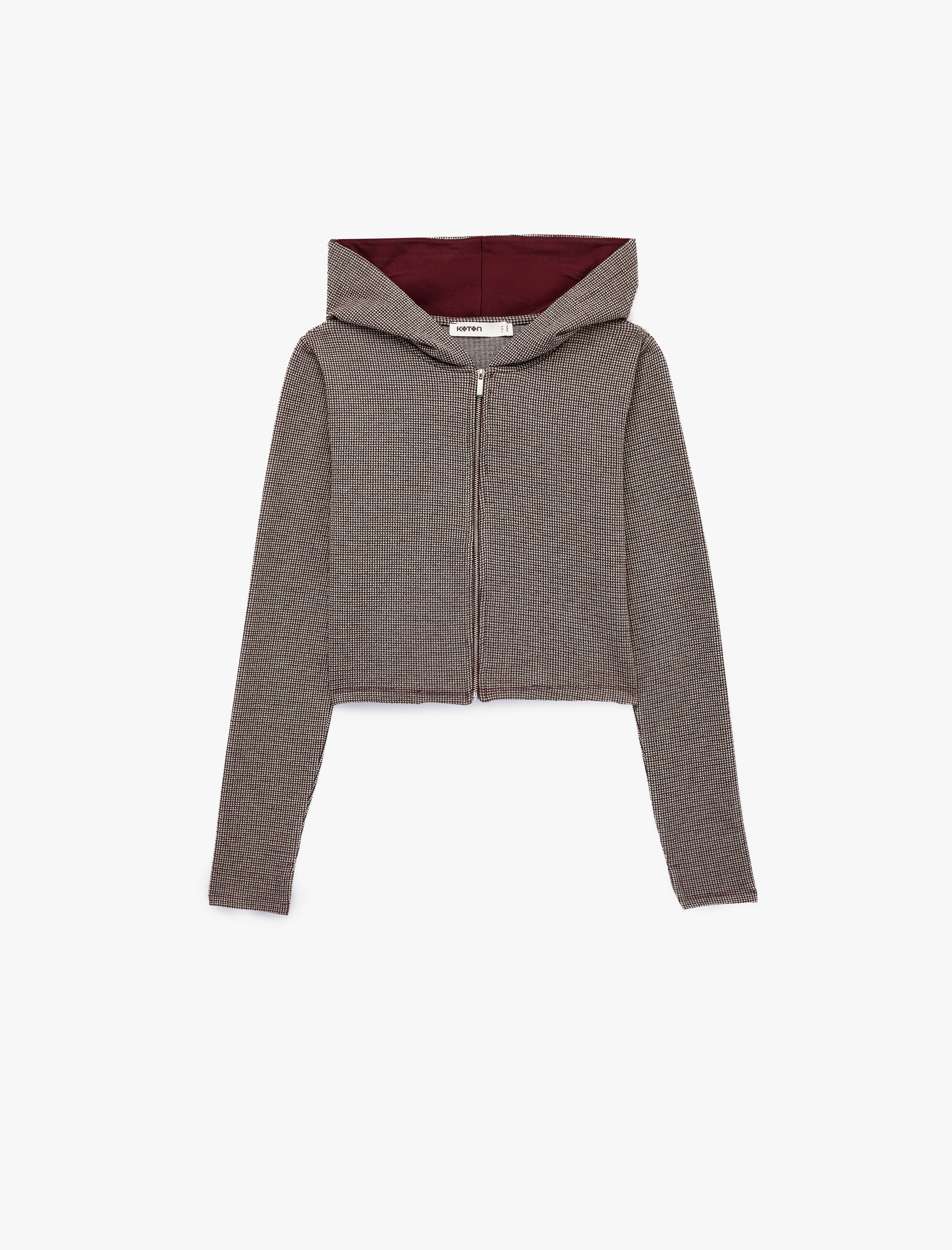 Koton Slim Fit Uzun Kollu Ekose Desenli Fermuarlı Kapüşonlu Sweatshirt