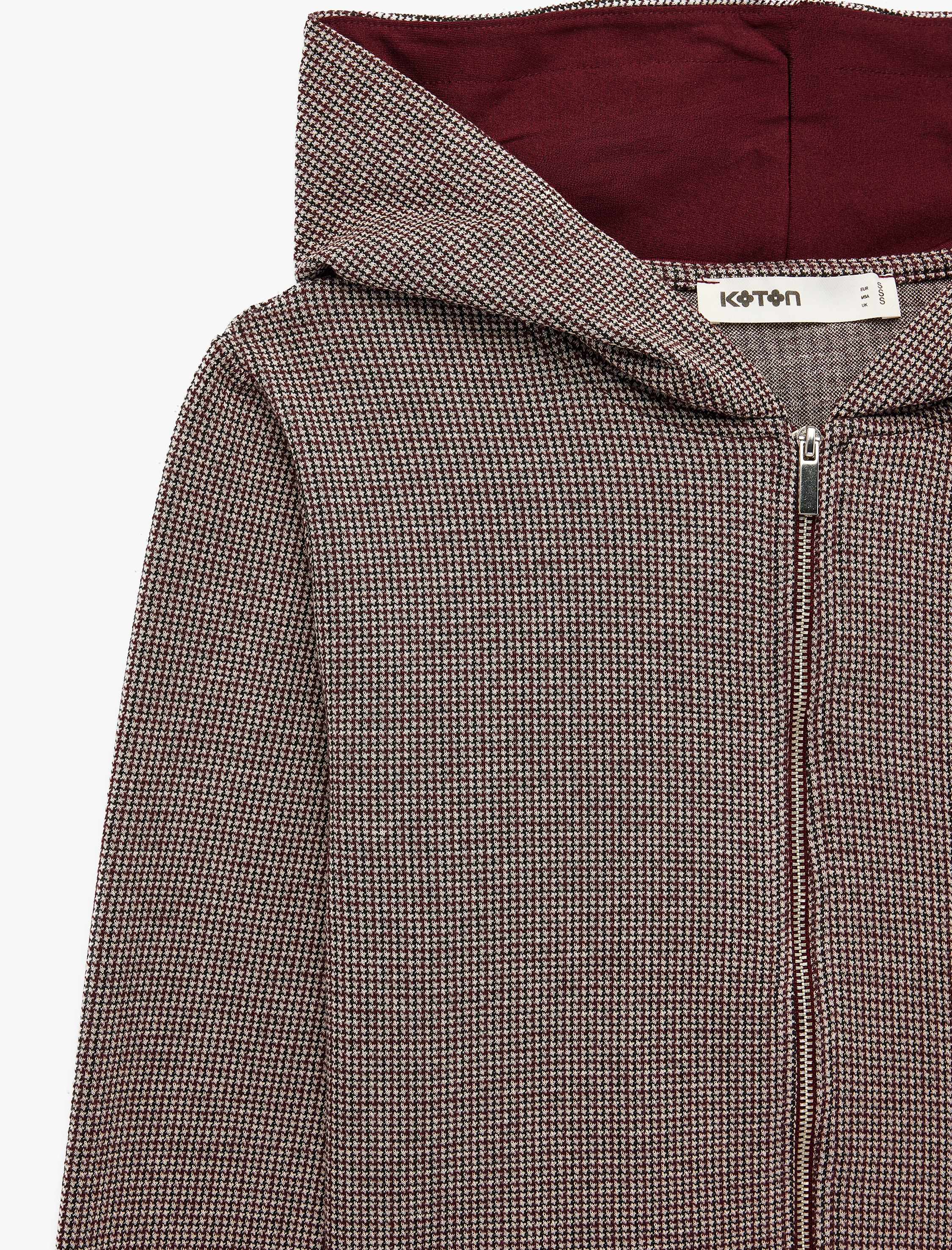 Koton Slim Fit Uzun Kollu Ekose Desenli Fermuarlı Kapüşonlu Sweatshirt görsel 3