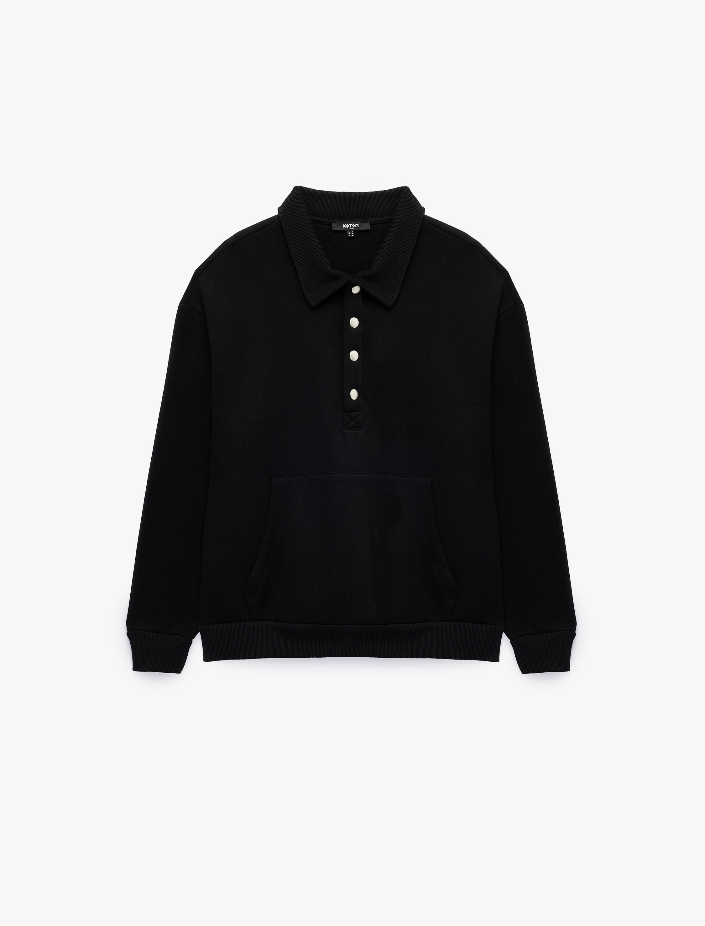   Kanguru Cepli Üç İplik Şardonlu Rahat Kalıp Çıtçıt Düğmeli Dik Yaka Sweatshirt
