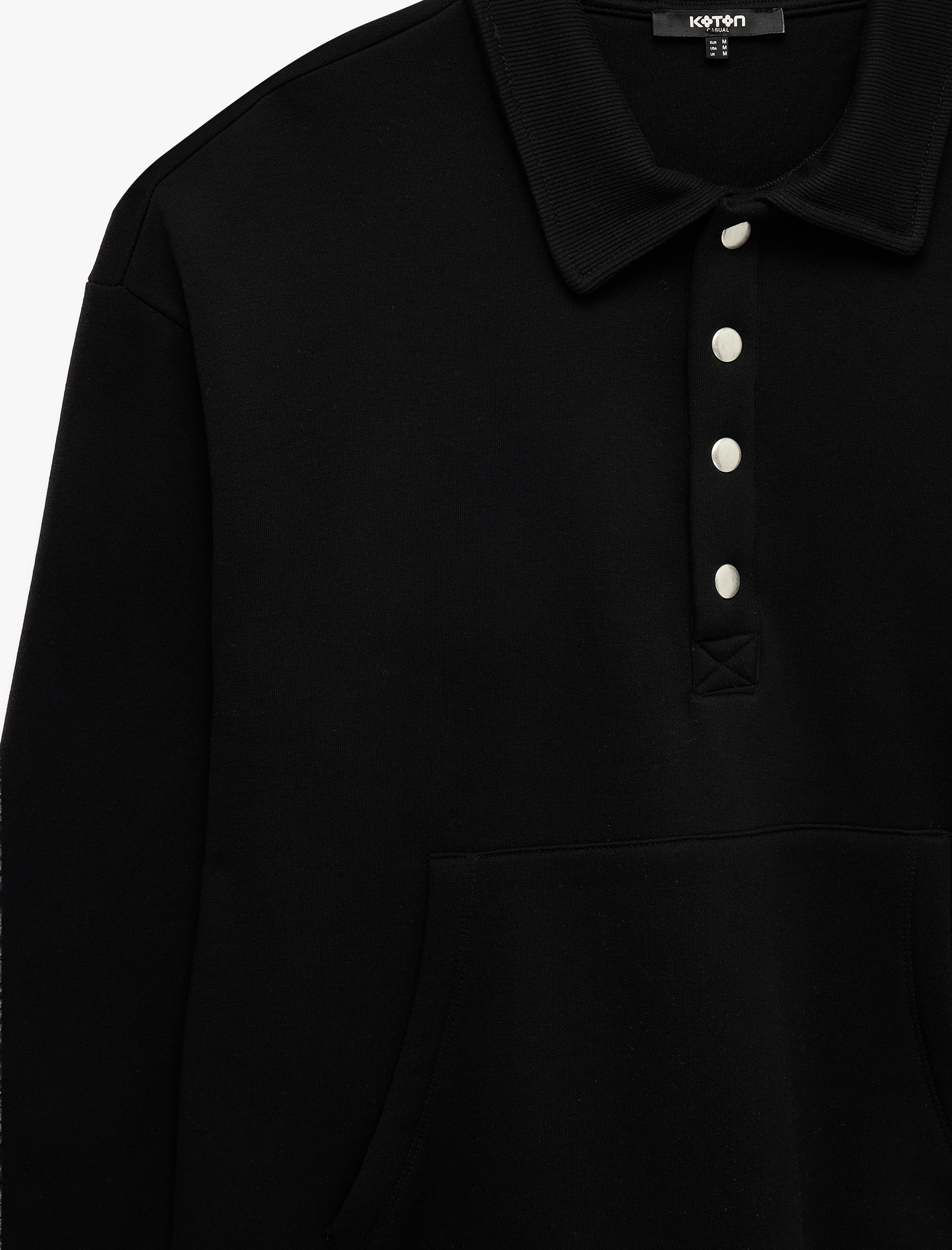   Kanguru Cepli Üç İplik Şardonlu Rahat Kalıp Çıtçıt Düğmeli Dik Yaka Sweatshirt