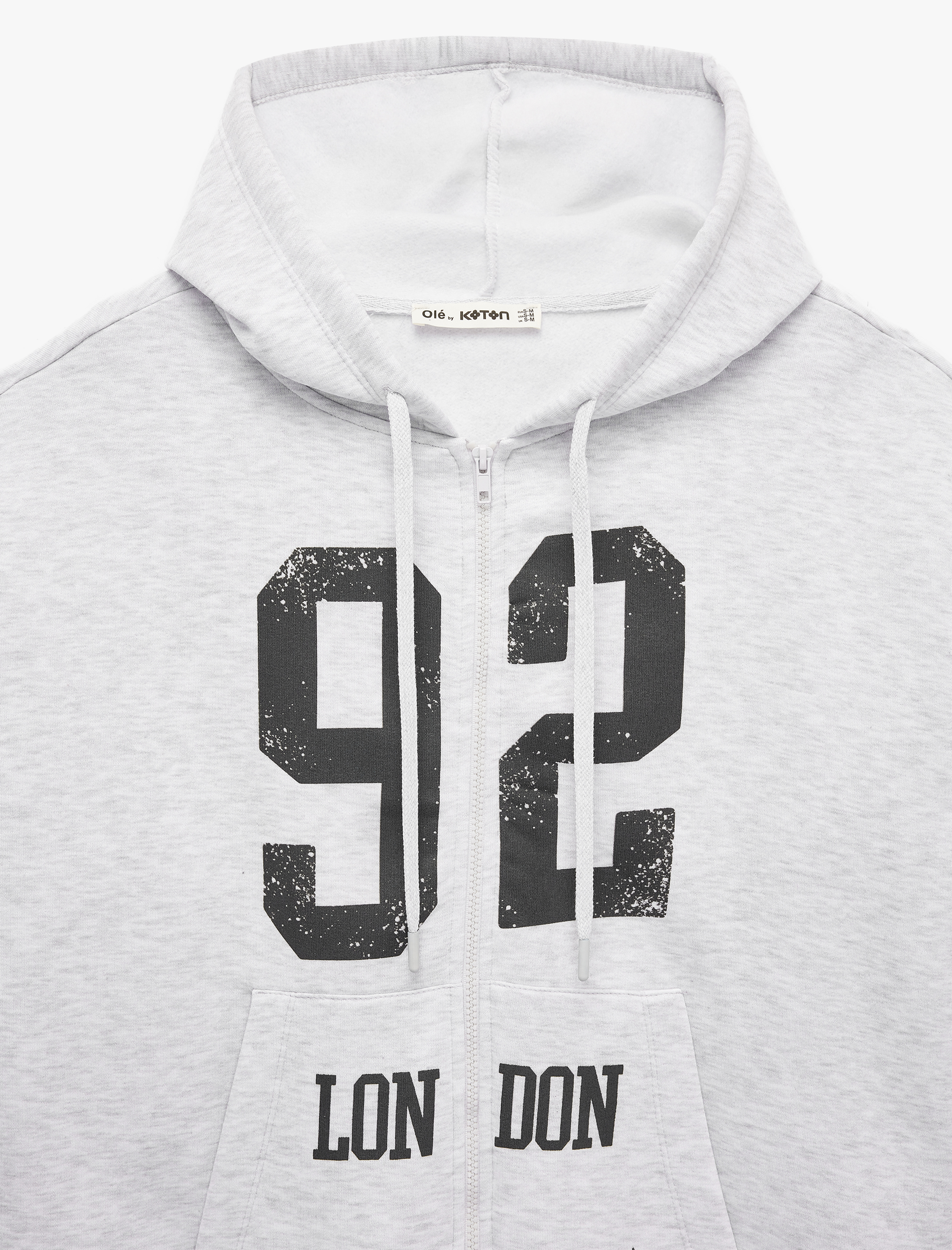   Şardonlu Uzun Kollu Kapüşonlu Fermuarlı Kanguru Cepli Baskılı Oversize Sweatshirt