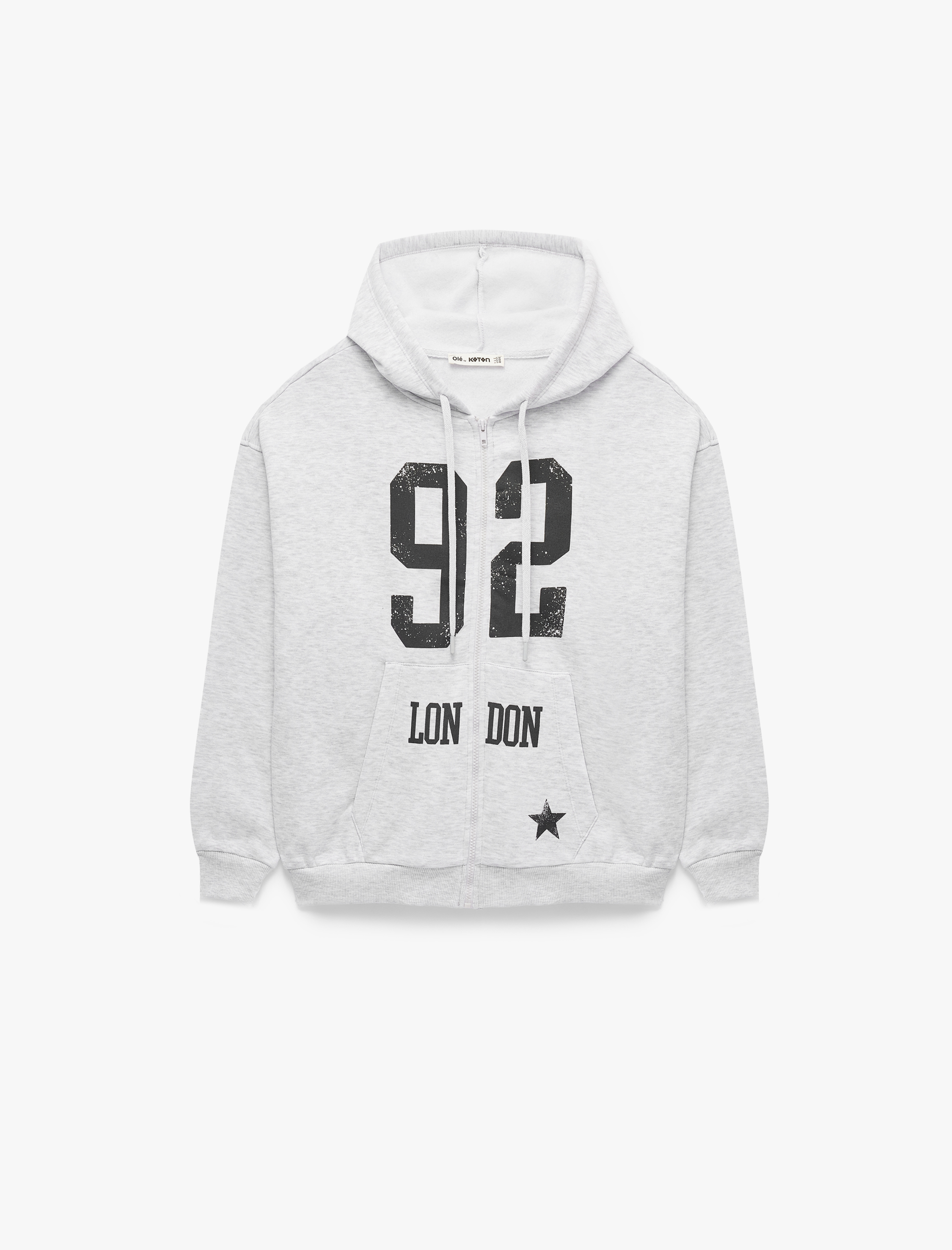   Şardonlu Uzun Kollu Kapüşonlu Fermuarlı Kanguru Cepli Baskılı Oversize Sweatshirt