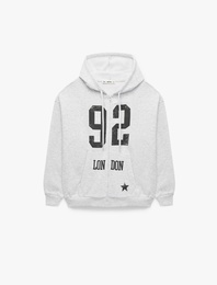 Şardonlu Uzun Kollu Kapüşonlu Fermuarlı Kanguru Cepli Baskılı Oversize Sweatshirt