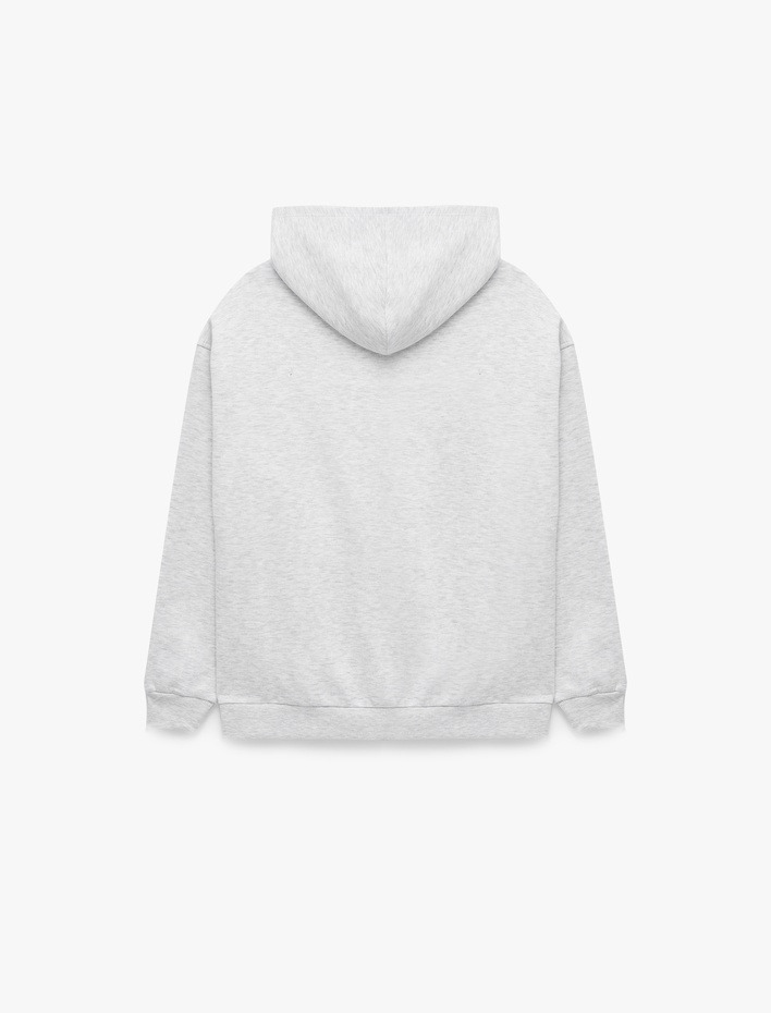  Şardonlu Uzun Kollu Kapüşonlu Fermuarlı Kanguru Cepli Baskılı Oversize Sweatshirt