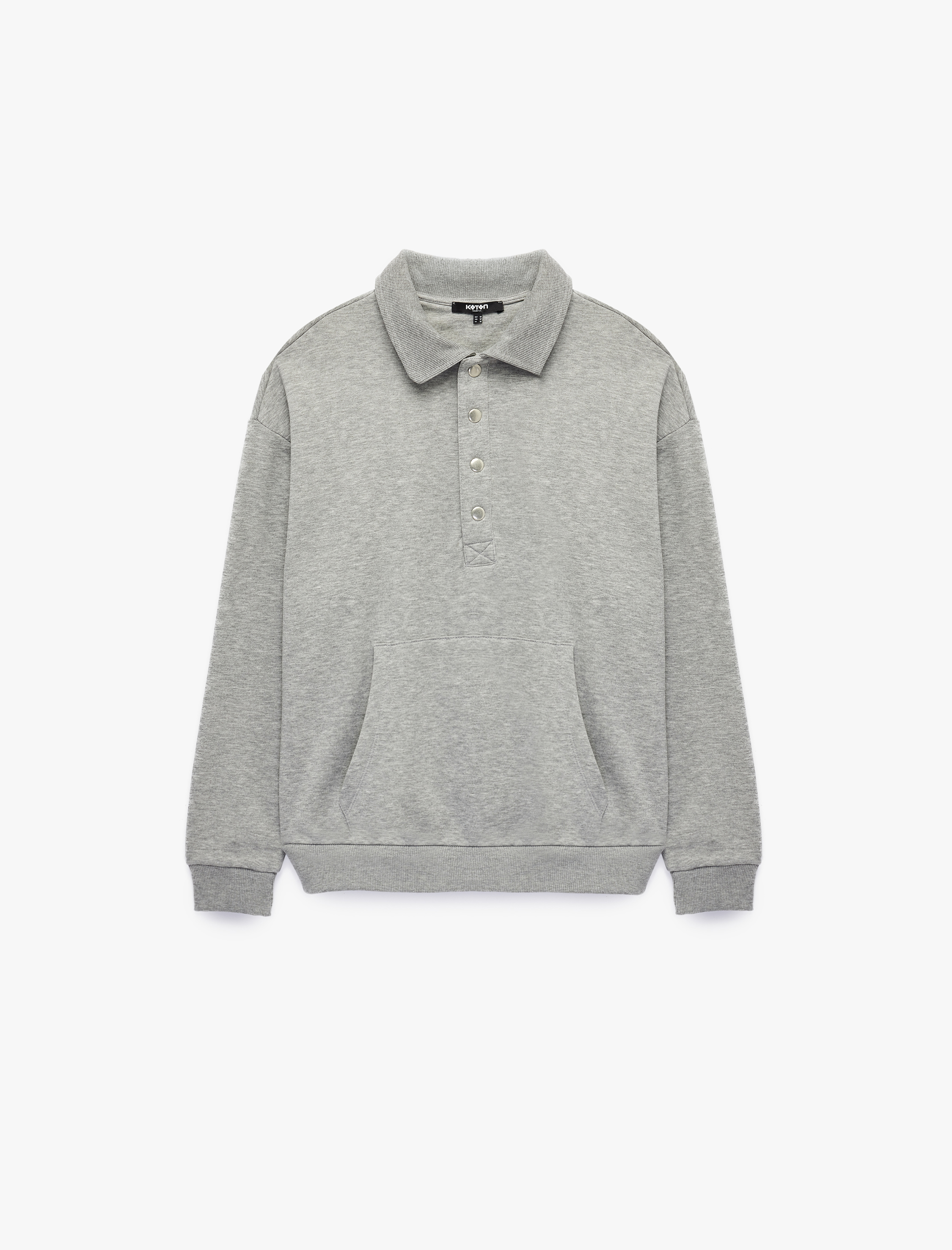  Kanguru Cepli Üç İplik Şardonlu Rahat Kalıp Çıtçıt Düğmeli Dik Yaka Sweatshirt
