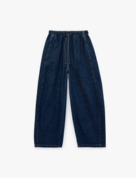 Beli Bağcıklı Cepli Rahat Kalıp Pamuklu Balon Fit Barrel Denim Pantolon