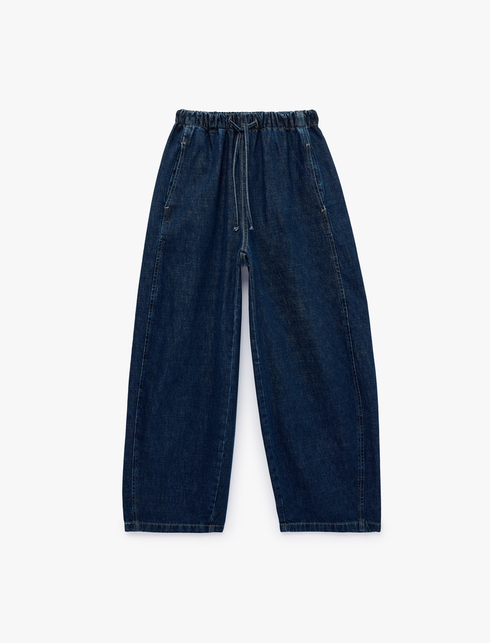  Beli Bağcıklı Cepli Rahat Kalıp Pamuklu Balon Fit Barrel Denim Pantolon