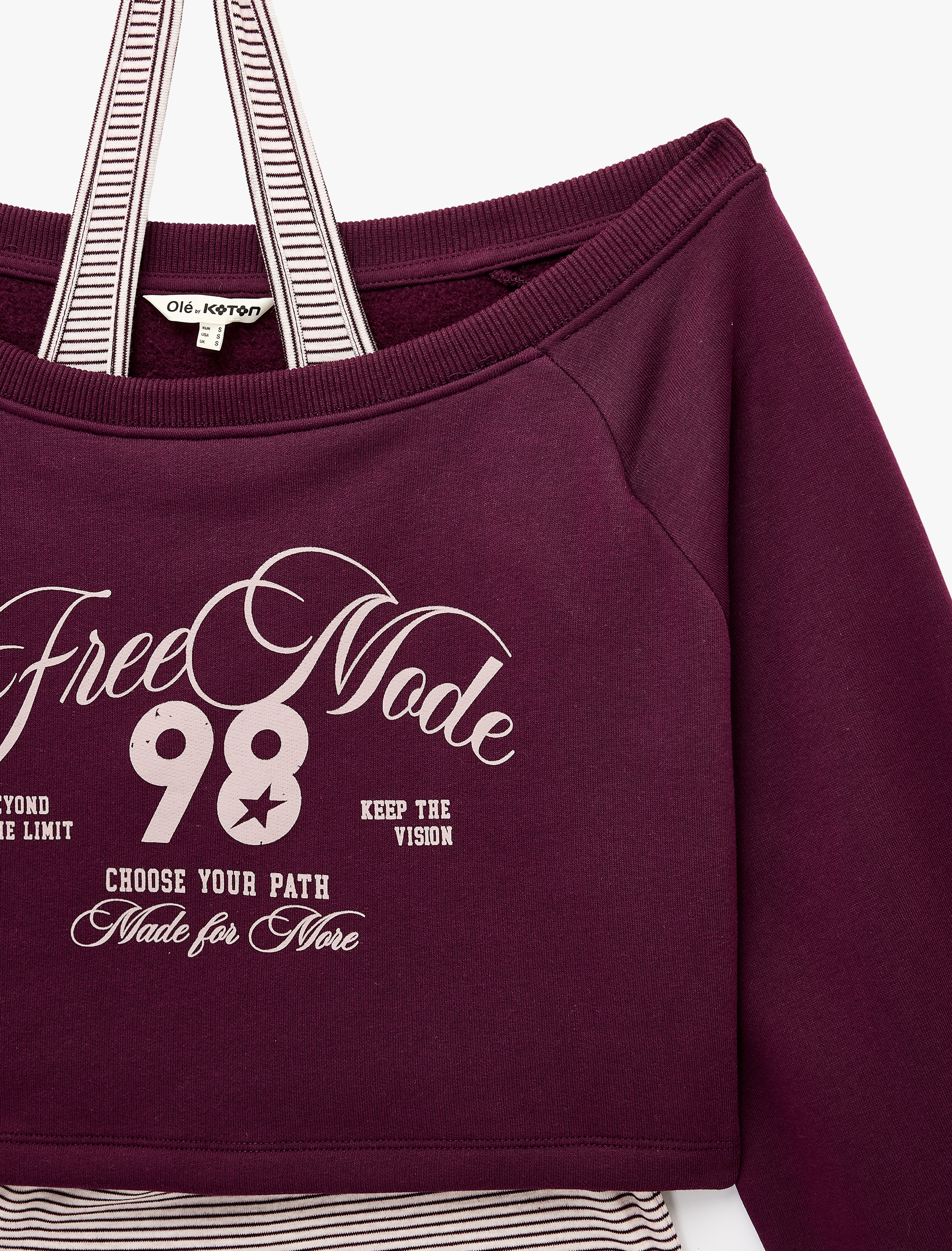 Koton Rahat Kalıp Halter Yaka Katmanlı Uzun Reglan Kollu Baskılı Çizgili Sweatshirt görsel 3