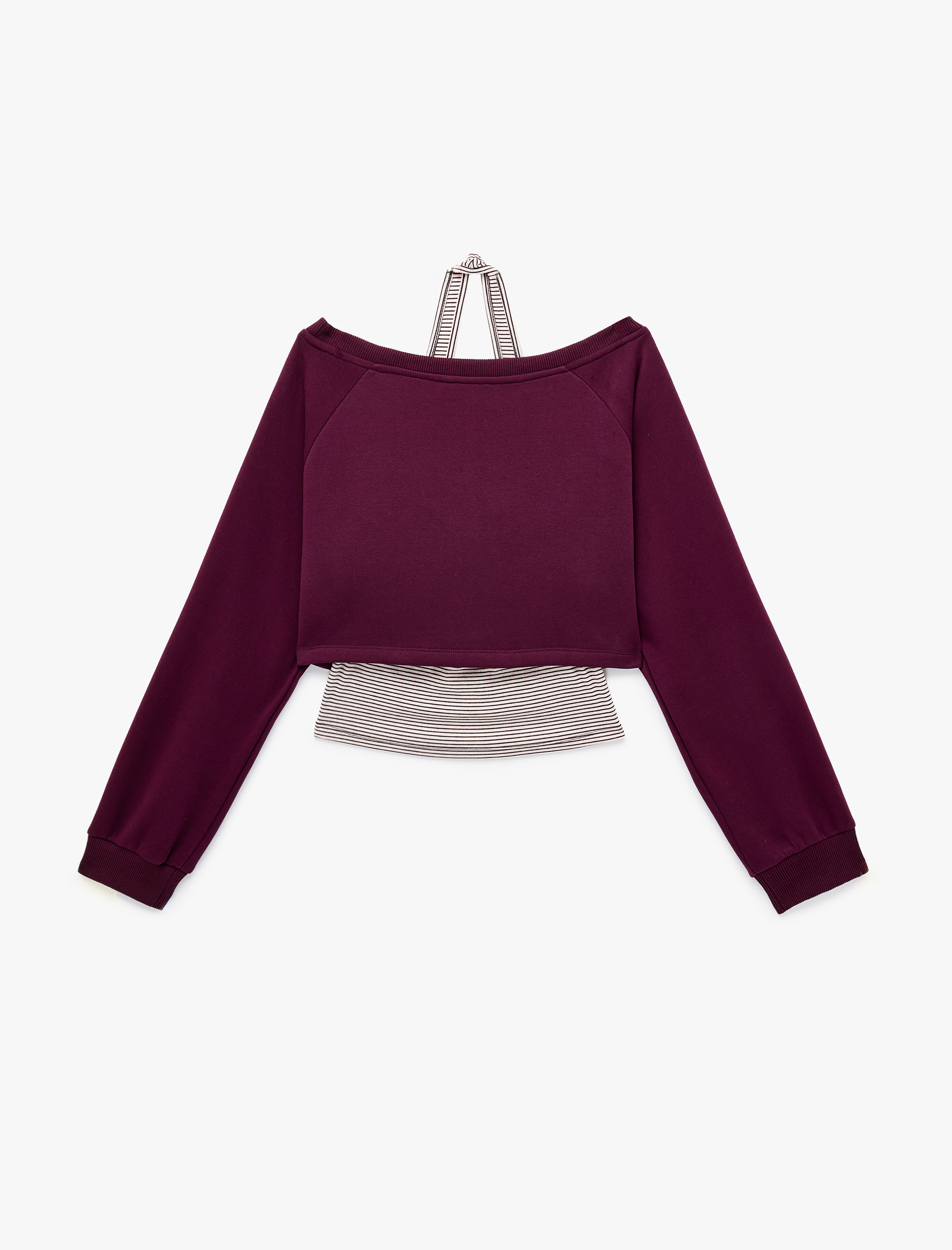 Koton Rahat Kalıp Halter Yaka Katmanlı Uzun Reglan Kollu Baskılı Çizgili Sweatshirt görsel 2