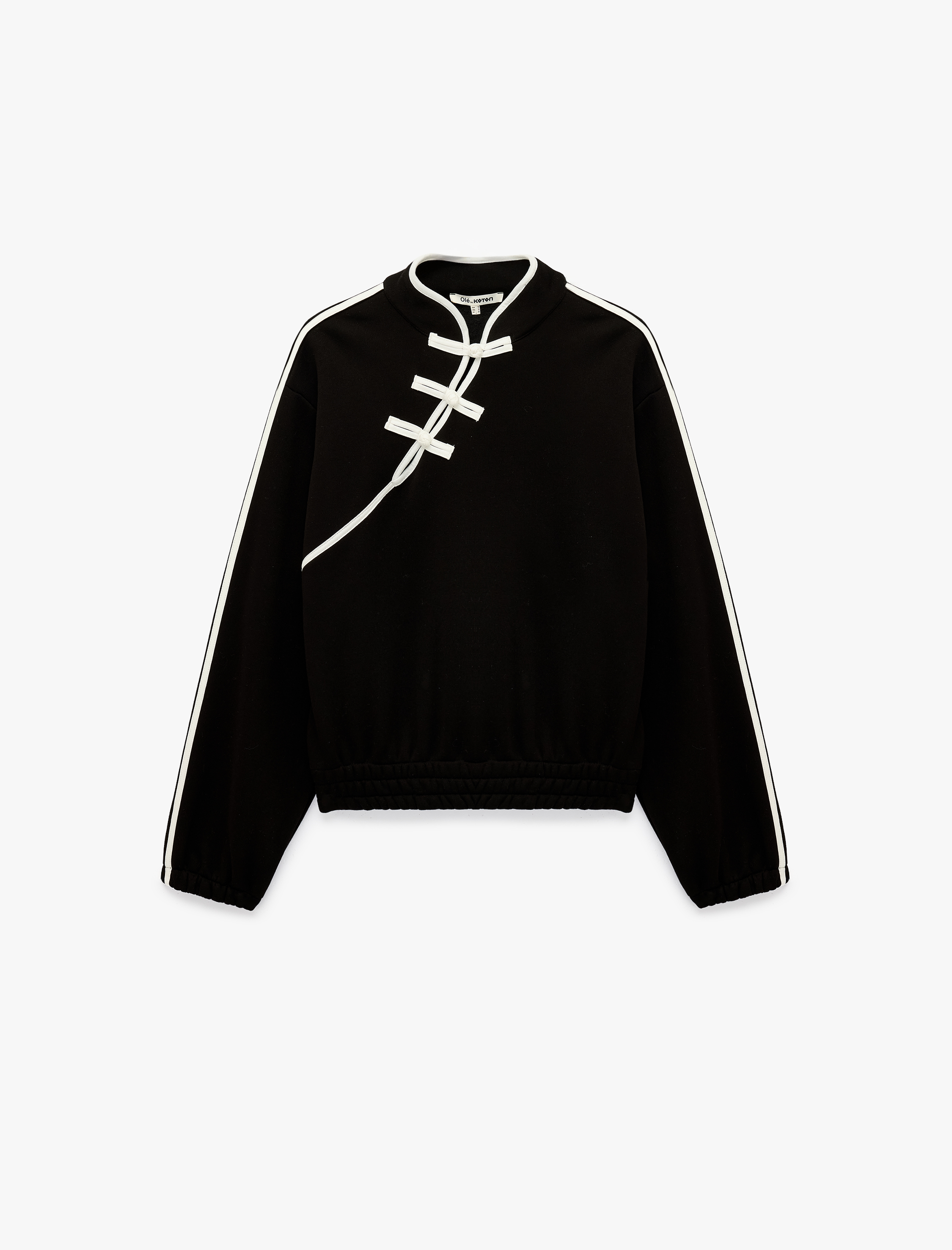   Şardonlu Rahat Kalıp Kurbağa Kapama Detaylı Süslü Düğmeli Mandarin Yaka Sweatshirt