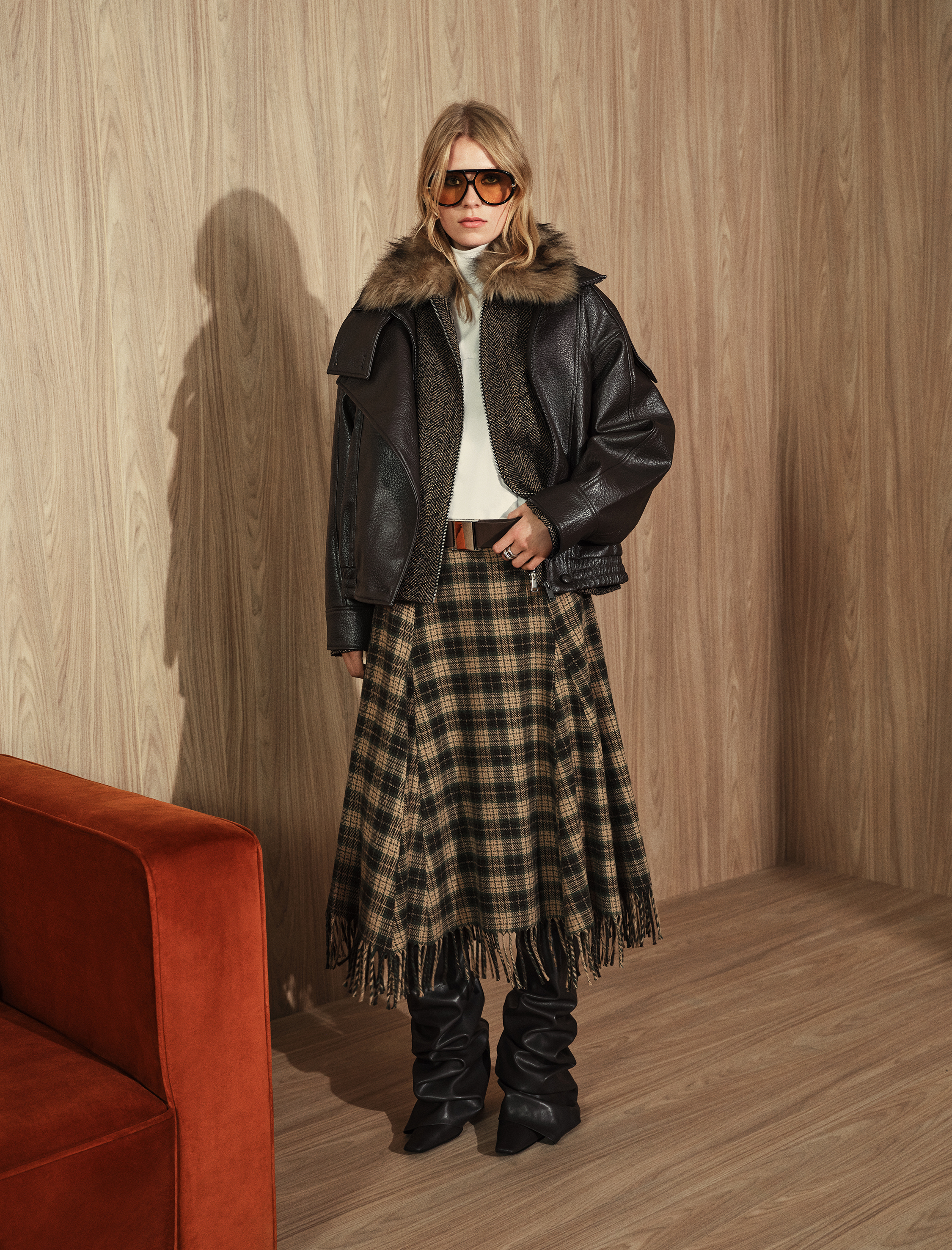   Uzun Kollu Fermuarlı Dik Yaka Kruvaze Oversize Suni Deri Vintage Ceket