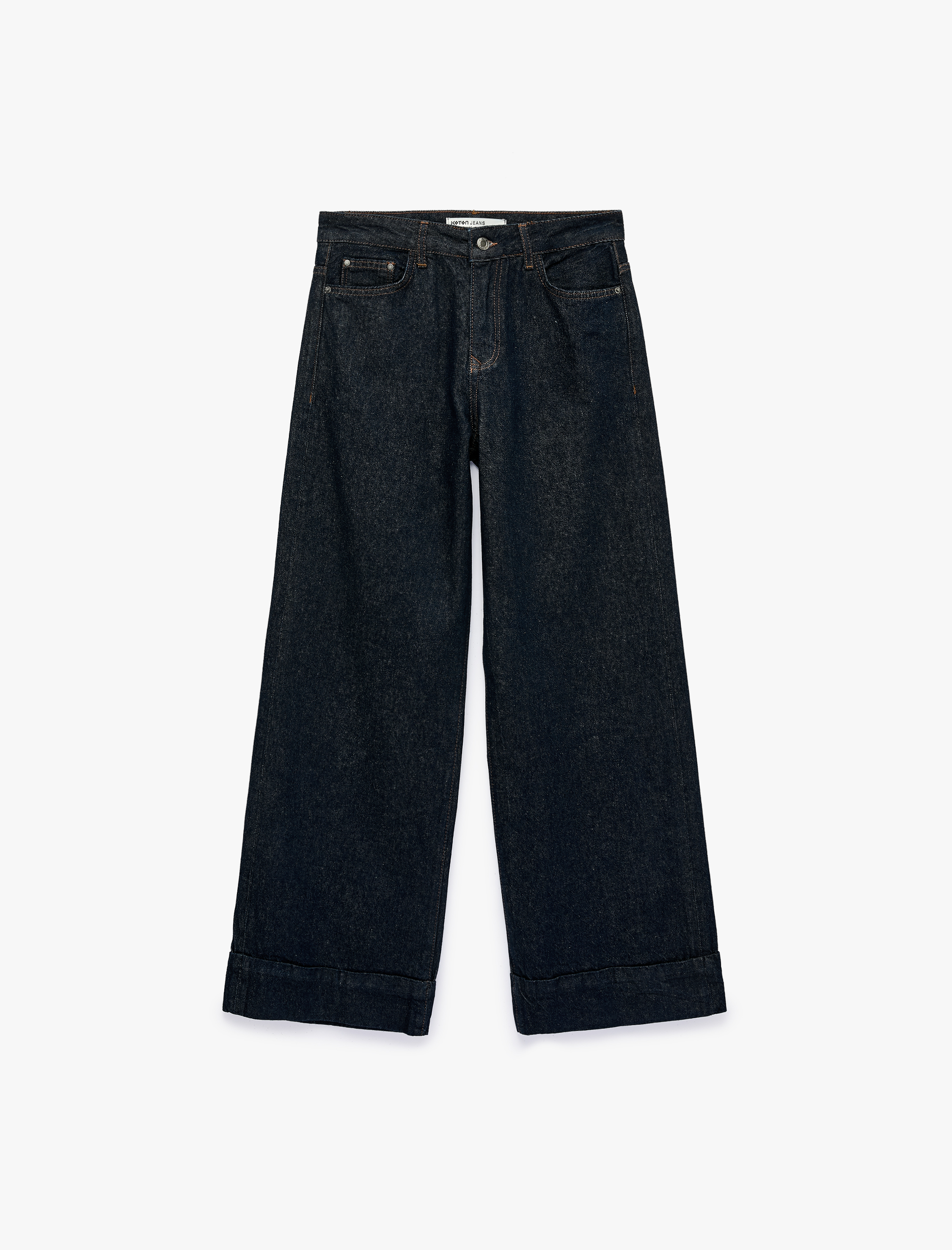   Pamuklu Cepli Düğmeli Geniş Paça Denim Pantolon -  Wide Leg Jeans