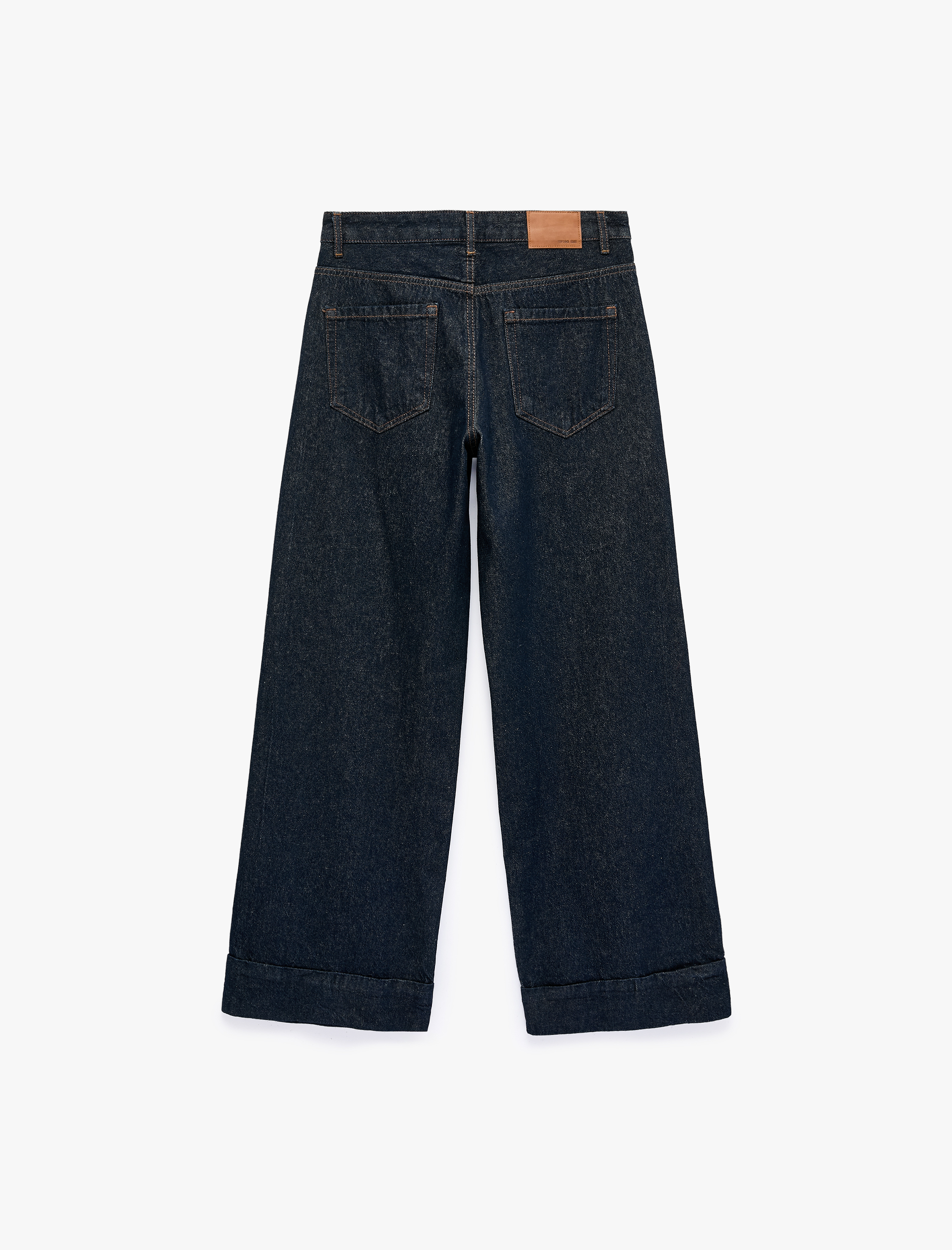   Pamuklu Cepli Düğmeli Geniş Paça Denim Pantolon -  Wide Leg Jeans