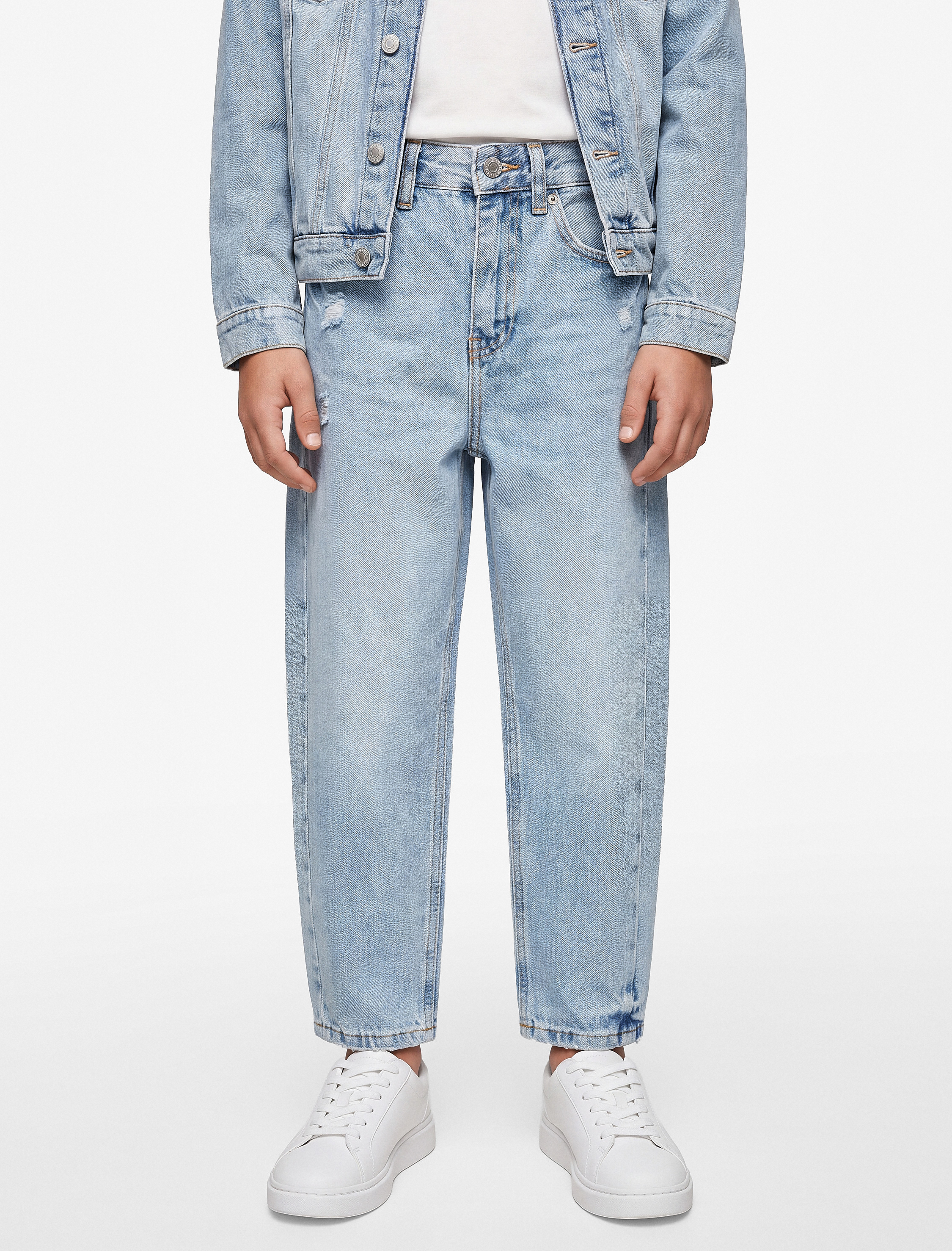  Erkek Çocuk Barrel Denim Pantolon Pamuklu Cepli