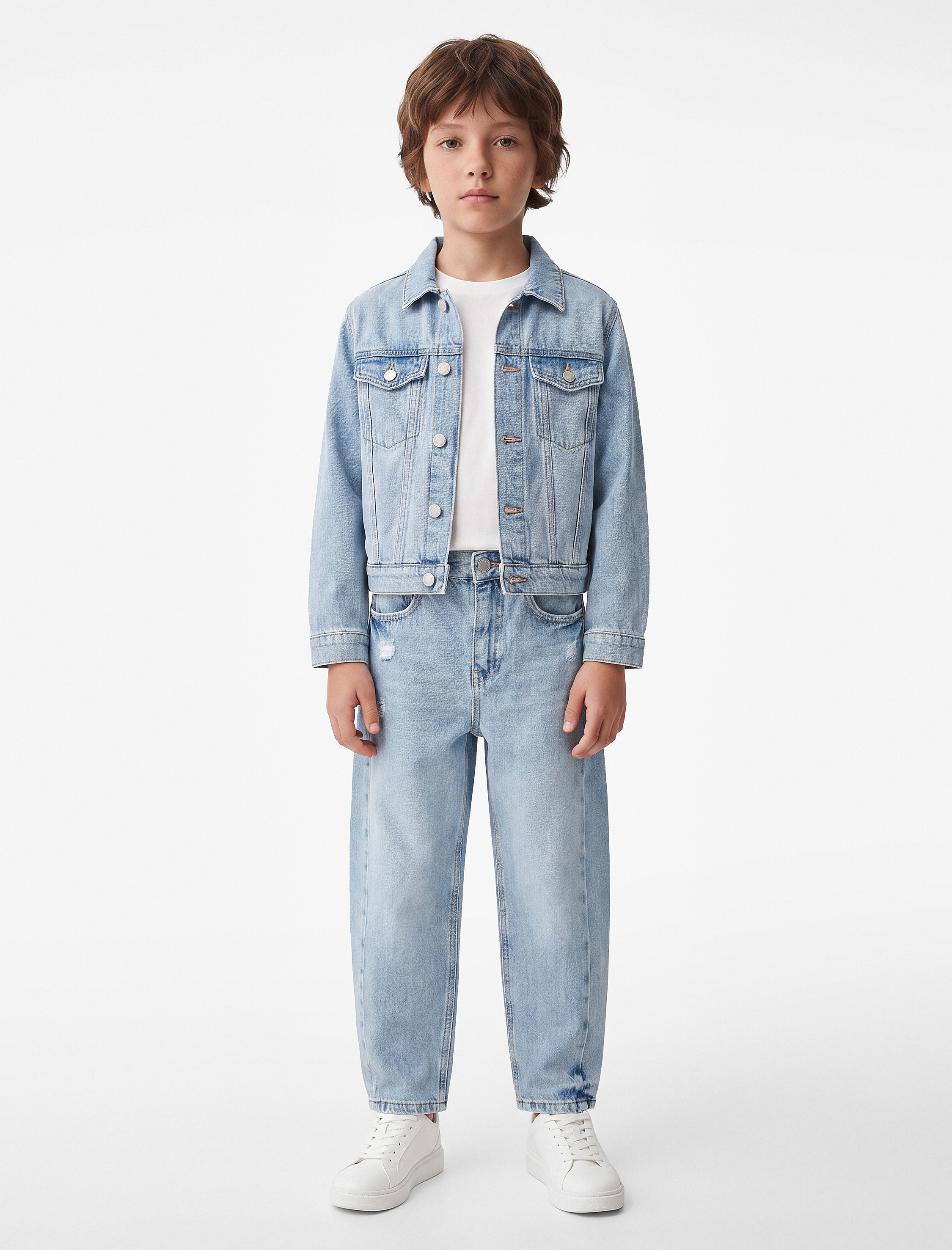  Erkek Çocuk Barrel Denim Pantolon Pamuklu Cepli
