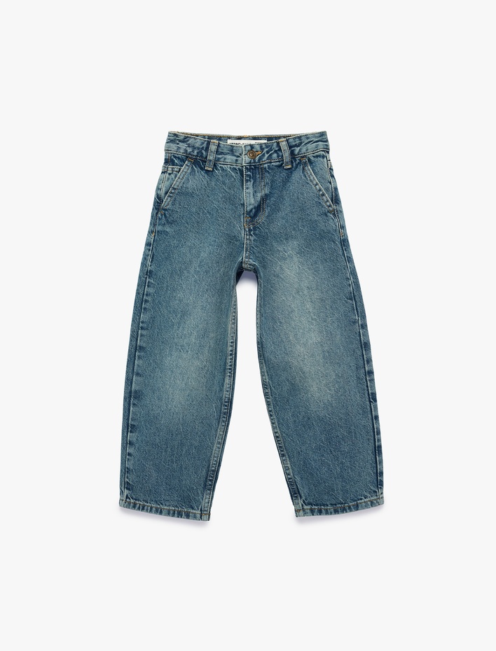 Erkek Çocuk Bol Kesim Cep Detaylı Pamuklu Loose Straight Fit Denim Pantolon