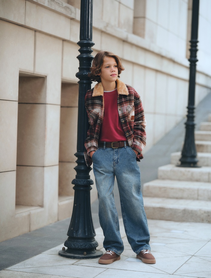 Erkek Çocuk Bol Kesim Cep Detaylı Pamuklu Loose Straight Fit Denim Pantolon