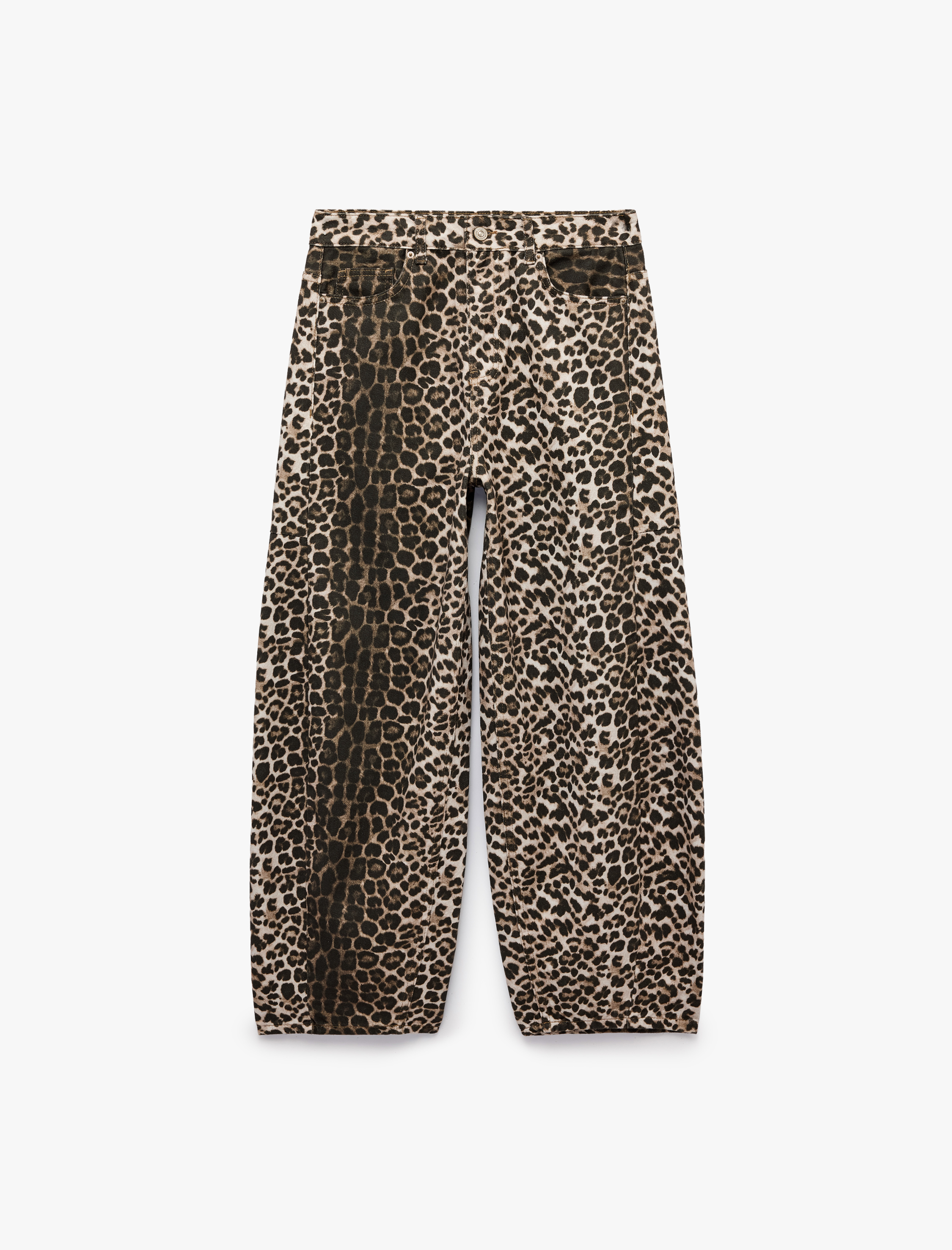 Koton Fermuar Cepli Düğmeli Normal Bel Düz Paça Leopar Pantolon görsel 5