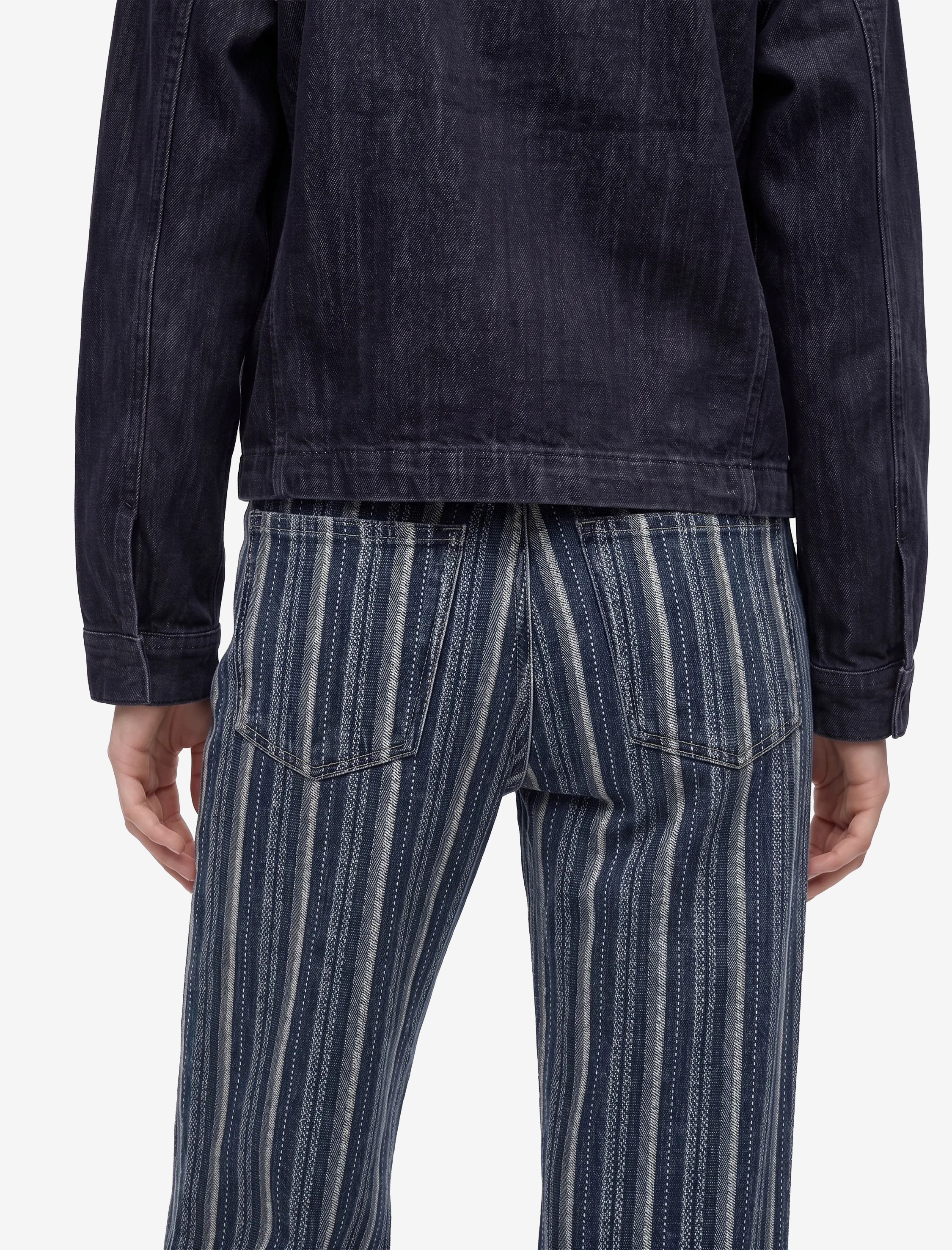 Koton Pamuklu Normal Bel Cepli Uzun Düz Paça Çizgili Denim Pantolon - Straight Fit Jean görsel 4