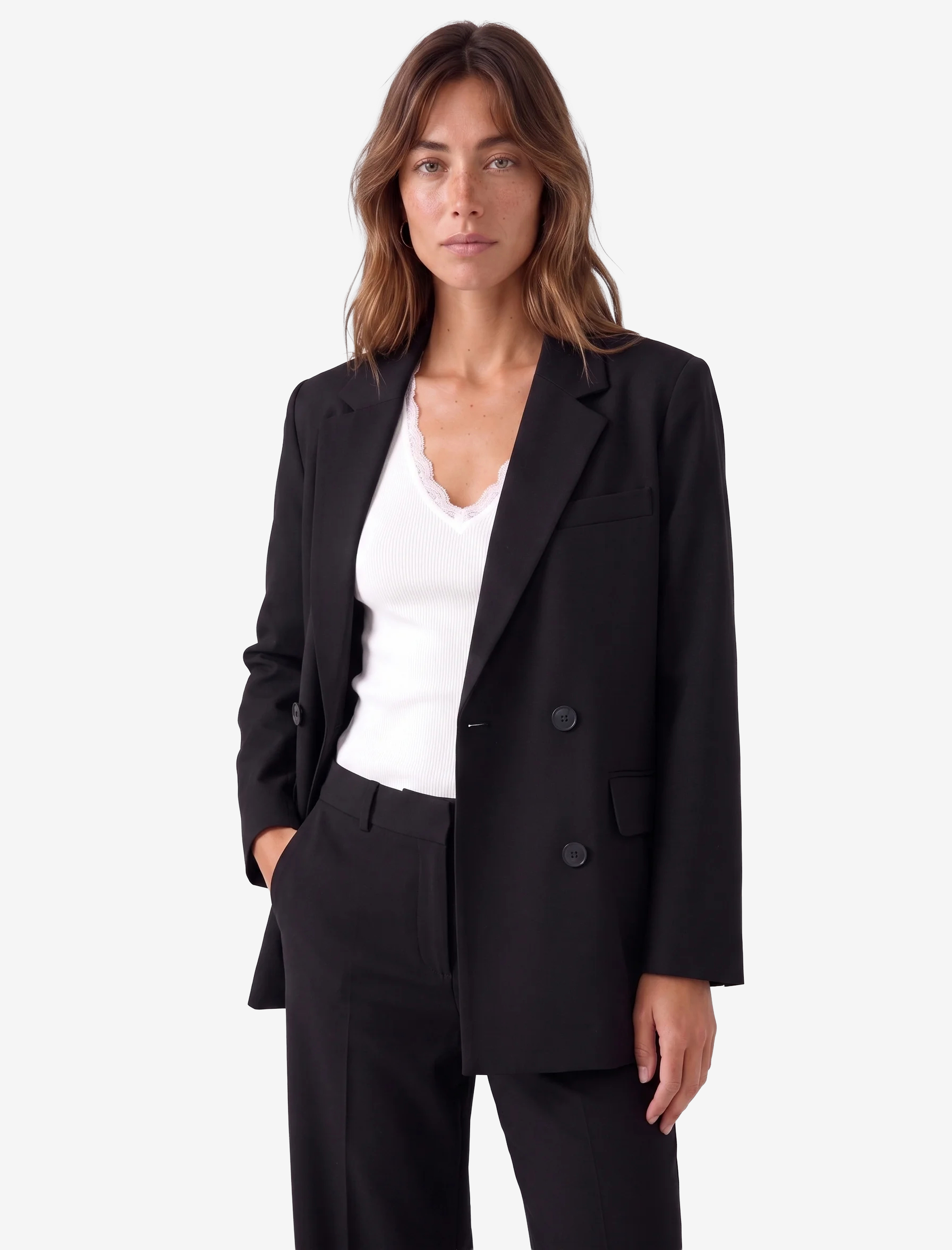 Koton Uzun Kollu Cepli Viskon Karışımlı Düğmeli Oversize Kruvaze Yaka Blazer Ceket görsel 2
