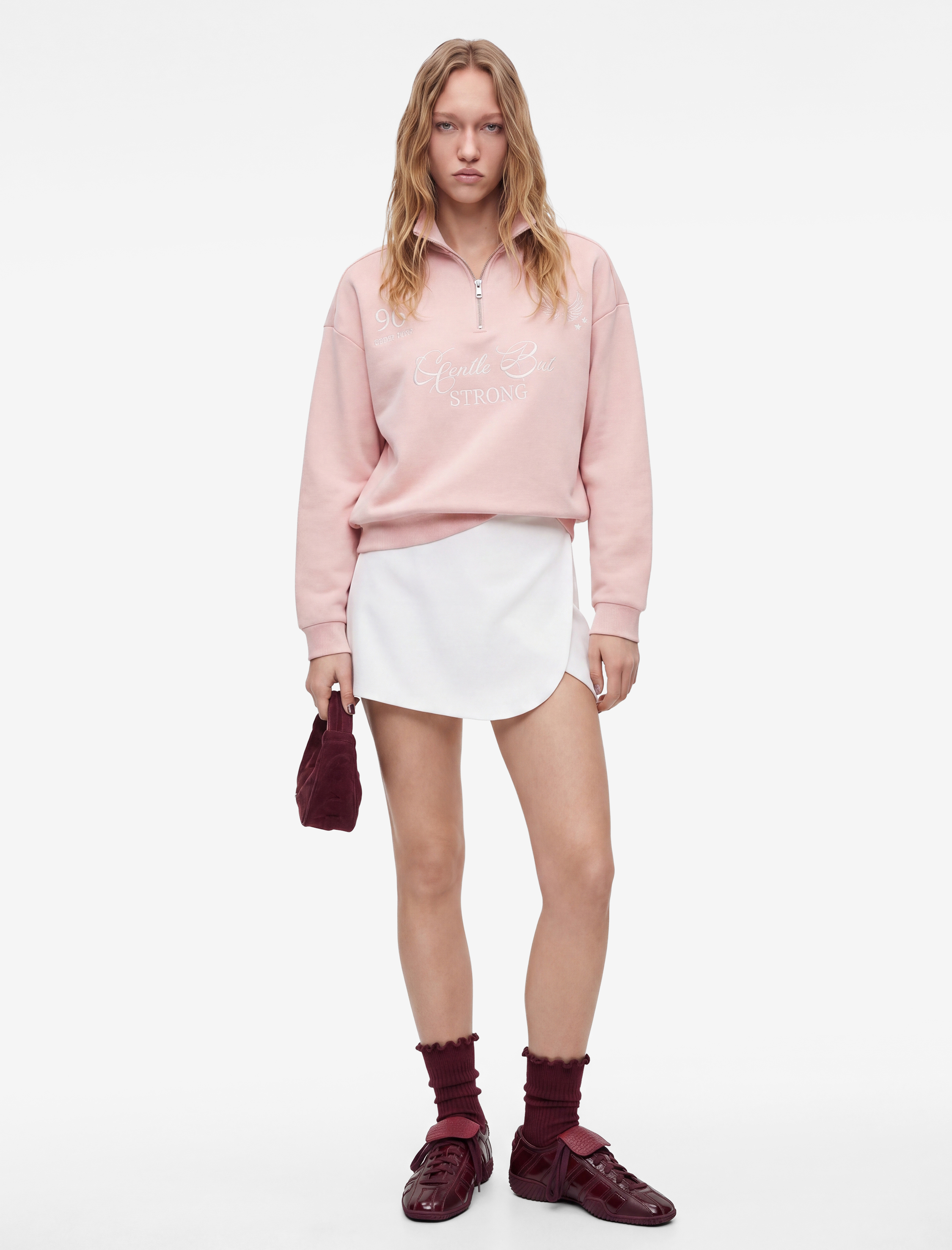 Koton Rahat Kalıp Uzun Kollu Yarım Fermuarlı Baskılı Sweatshirt