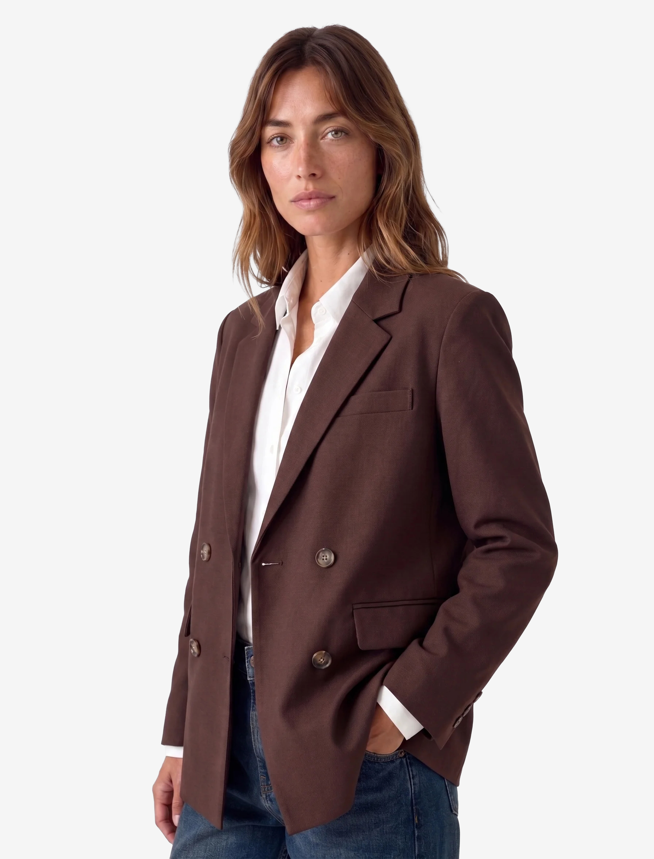 Koton Uzun Kollu Cepli Viskon Karışımlı Düğmeli Oversize Kruvaze Yaka Blazer Ceket görsel 2