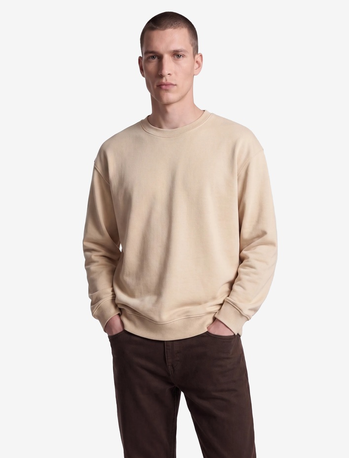  Uzun Kollu Üç İplik Yıkamalı Rahat Kalıp Pamuklu Bisiklet Yaka Sweatshirt