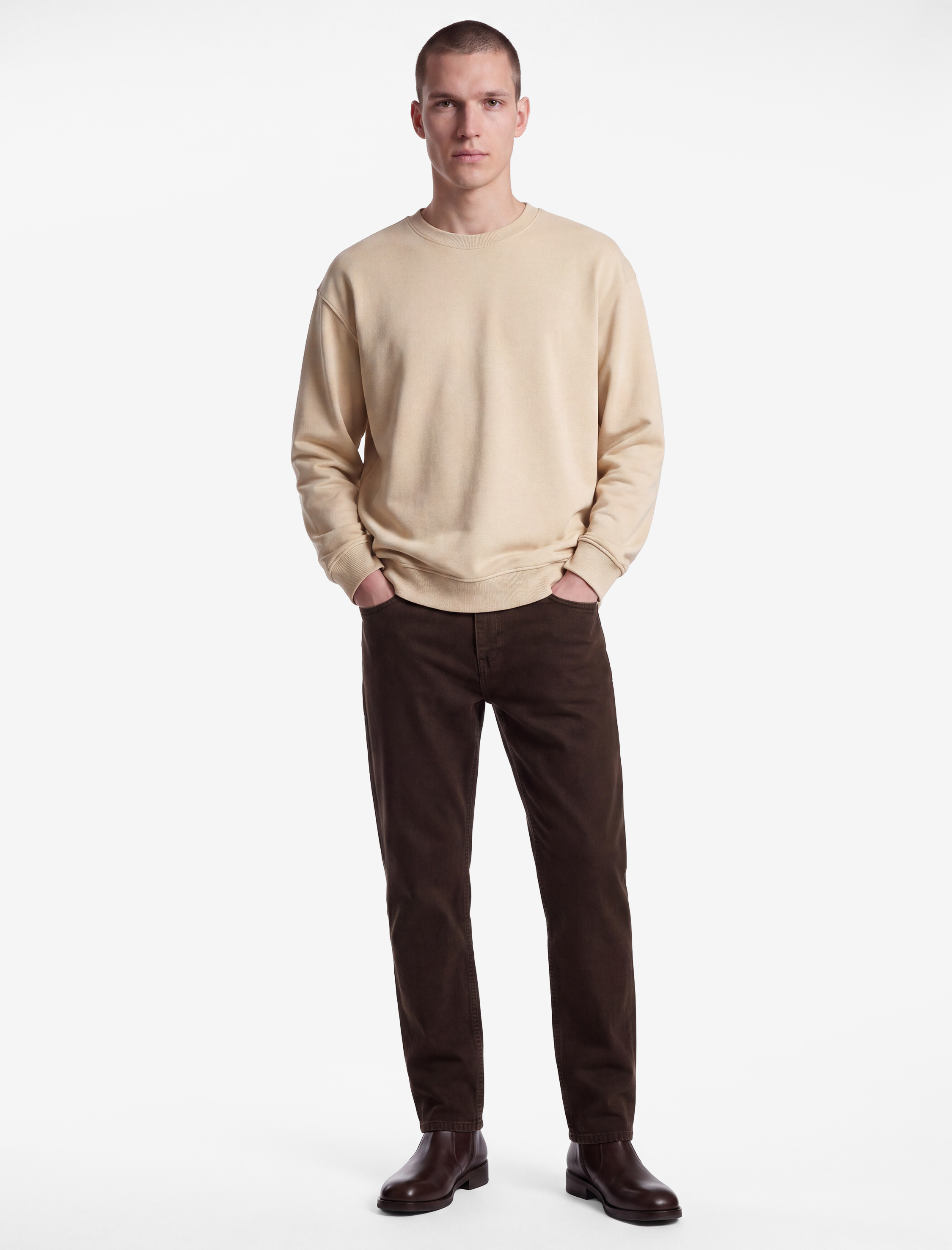 Koton Uzun Kollu Üç İplik Yıkamalı Rahat Kalıp Pamuklu Bisiklet Yaka Sweatshirt