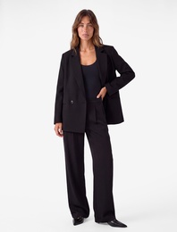 Uzun Kollu Klasik Yaka Cepli Kruvaze Oversize Blazer Ceket