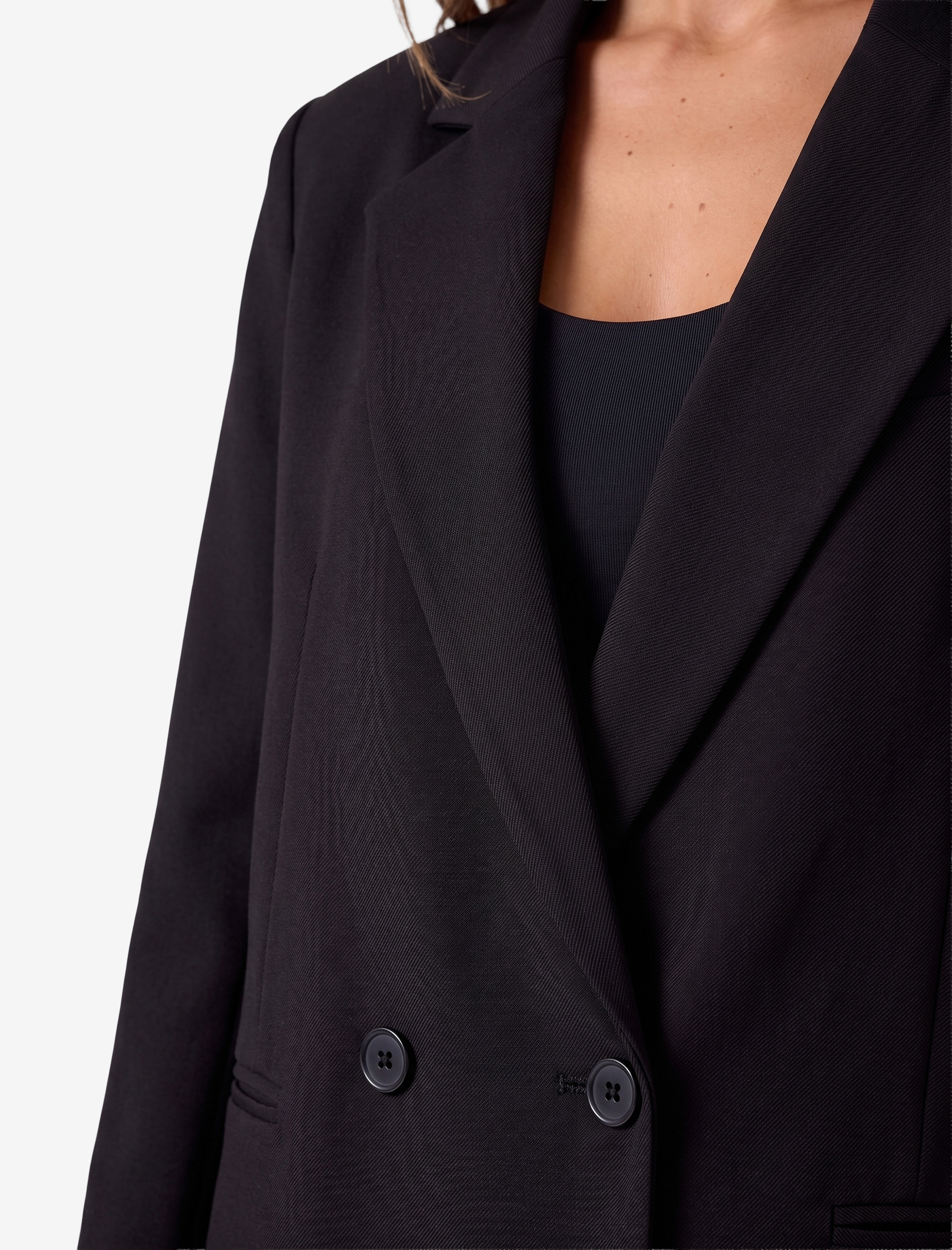   Uzun Kollu Klasik Yaka Cepli Kruvaze Oversize Blazer Ceket