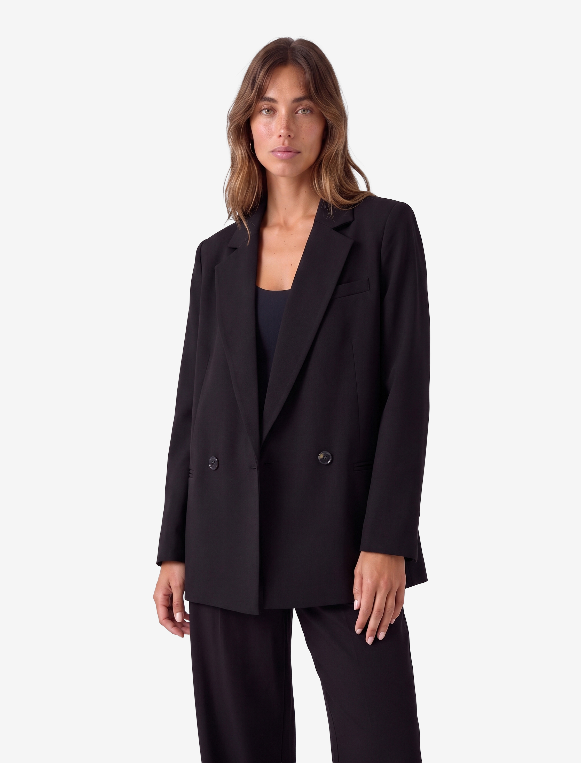   Uzun Kollu Klasik Yaka Cepli Kruvaze Oversize Blazer Ceket