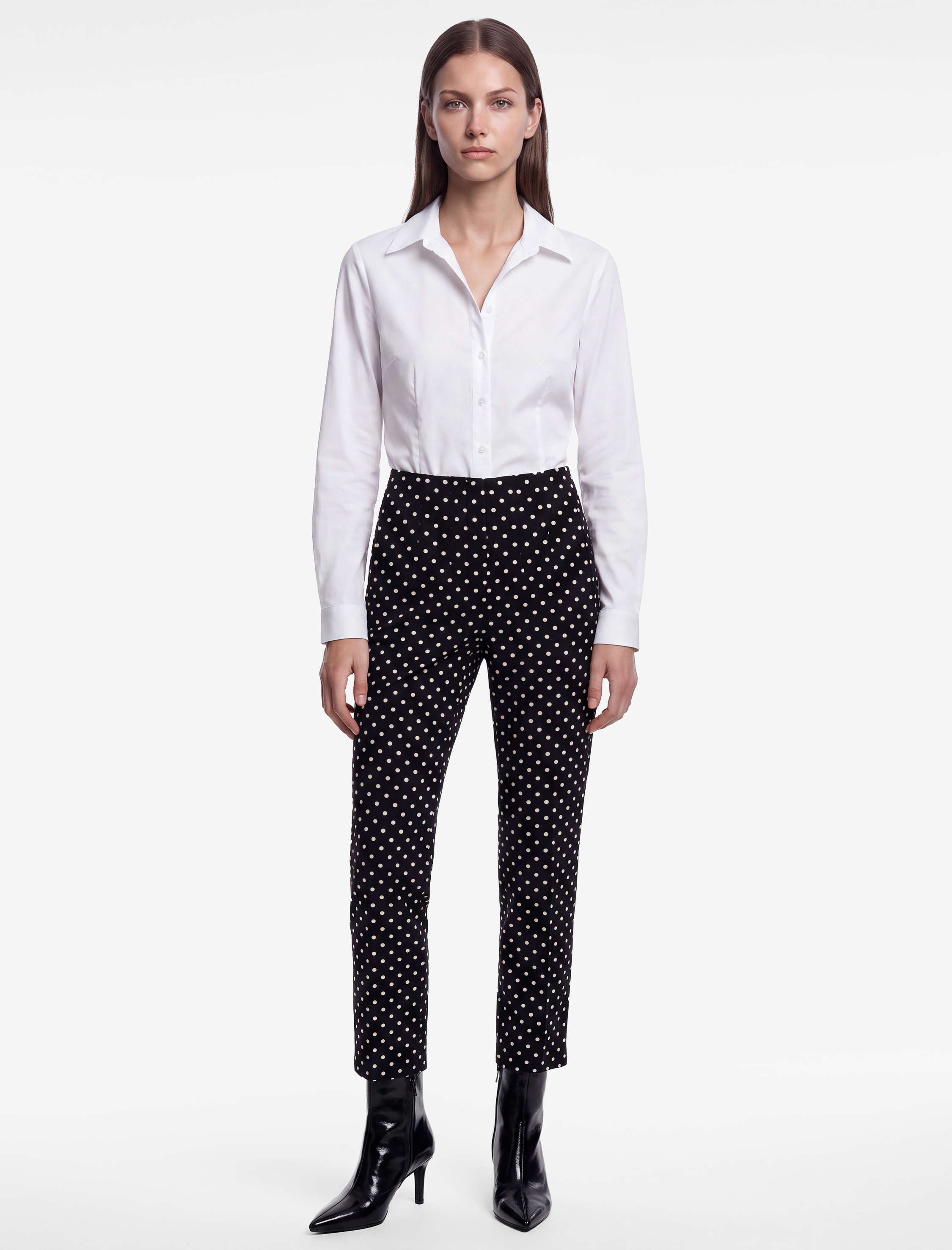   Pamuklu Yüksek Bel Slim Fit Puantiyeli Cepli Cigarette Pantolon