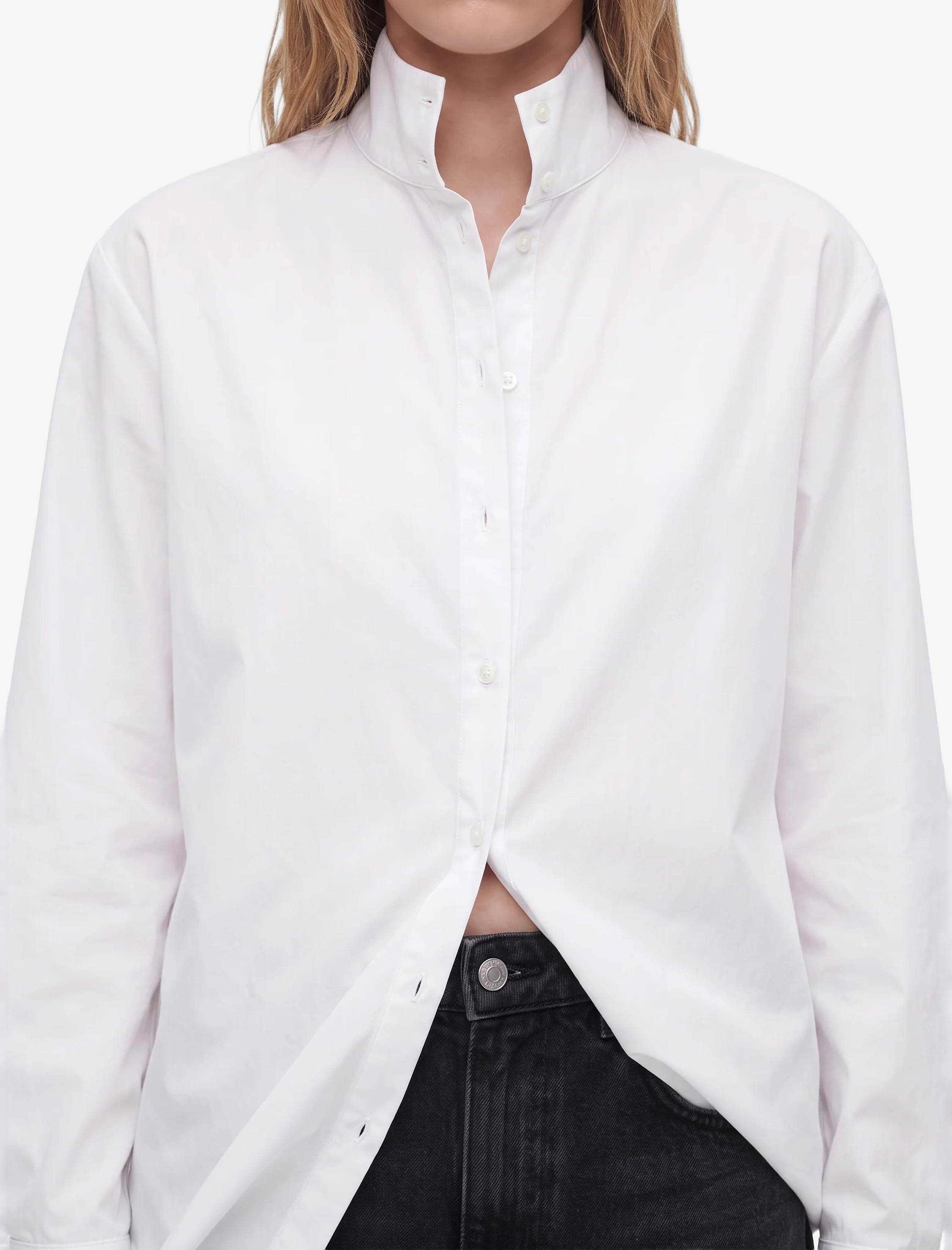  Slim Fit Uzun Kollu Düğmeli Katlanabilir Dik Yaka Gömlek