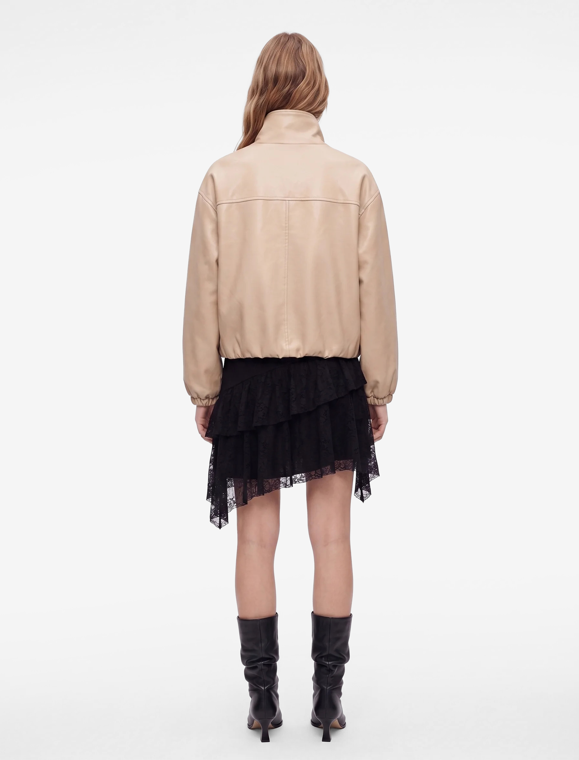 Koton Düğmeli Fermuarlı Çıtçıt Düğmeli Dik Yaka Uzun Kollu Cepli Suni Deri Ceket görsel 3