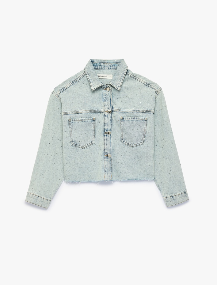  Rahat Kalıp Pamuklu Klasik Yaka Uzun Kollu Cepli Denim Ceket