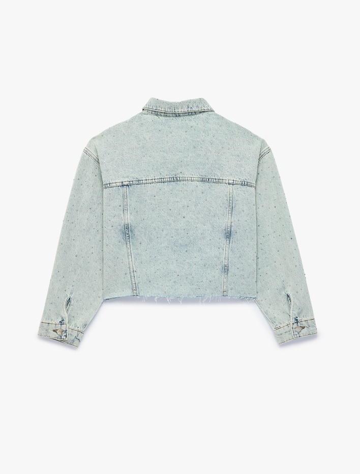  Rahat Kalıp Pamuklu Klasik Yaka Uzun Kollu Cepli Denim Ceket
