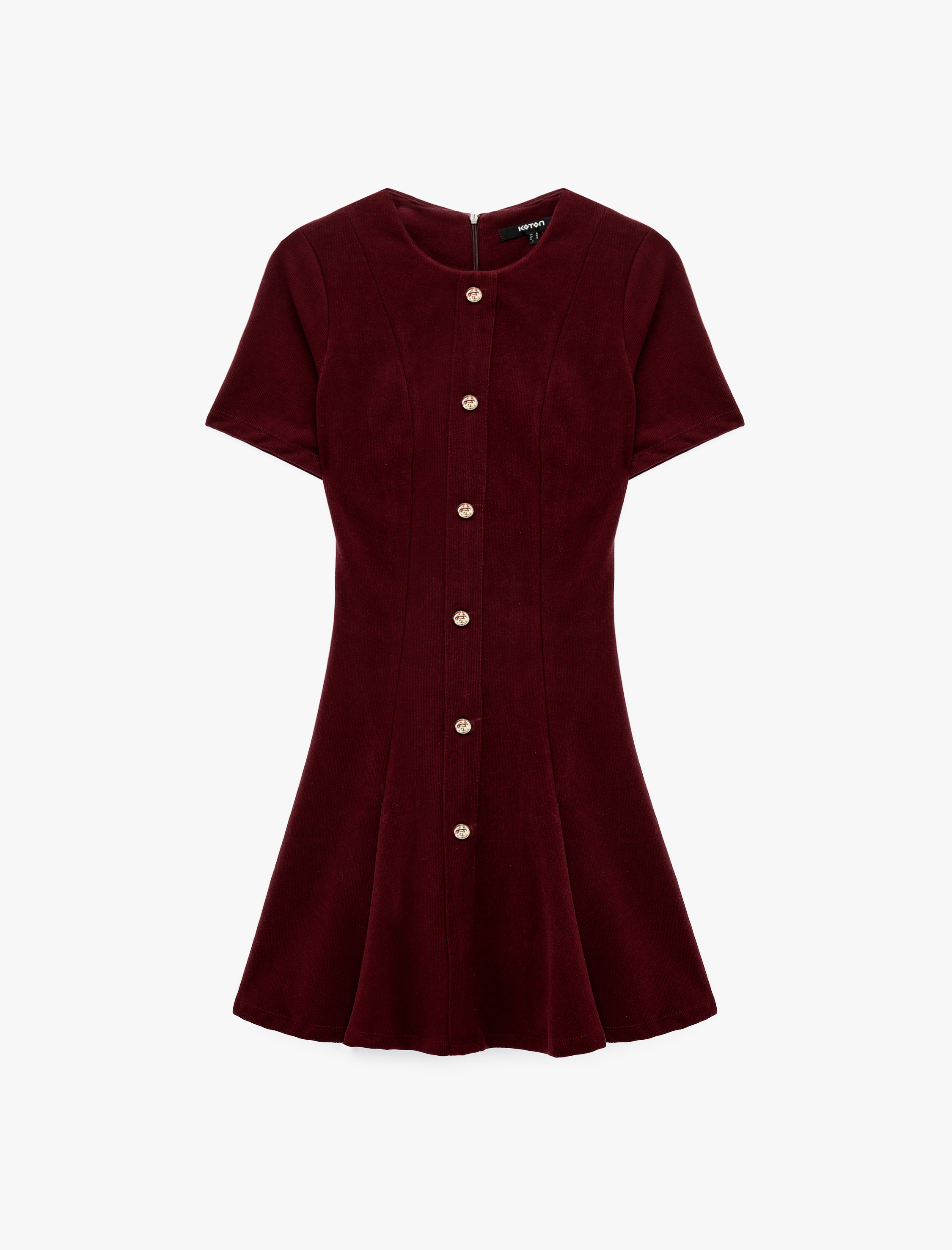   Slim Fit Bisiklet Yaka Kısa Kollu Süs Düğmeli Mini Elbise