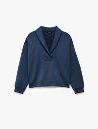 Modal Kumaş Regular Fit V Yaka Uzun Kollu Sweatshirt