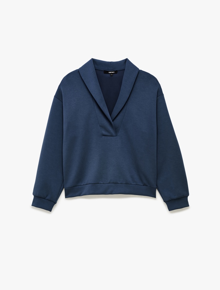  Modal Kumaş Regular Fit V Yaka Uzun Kollu Sweatshirt