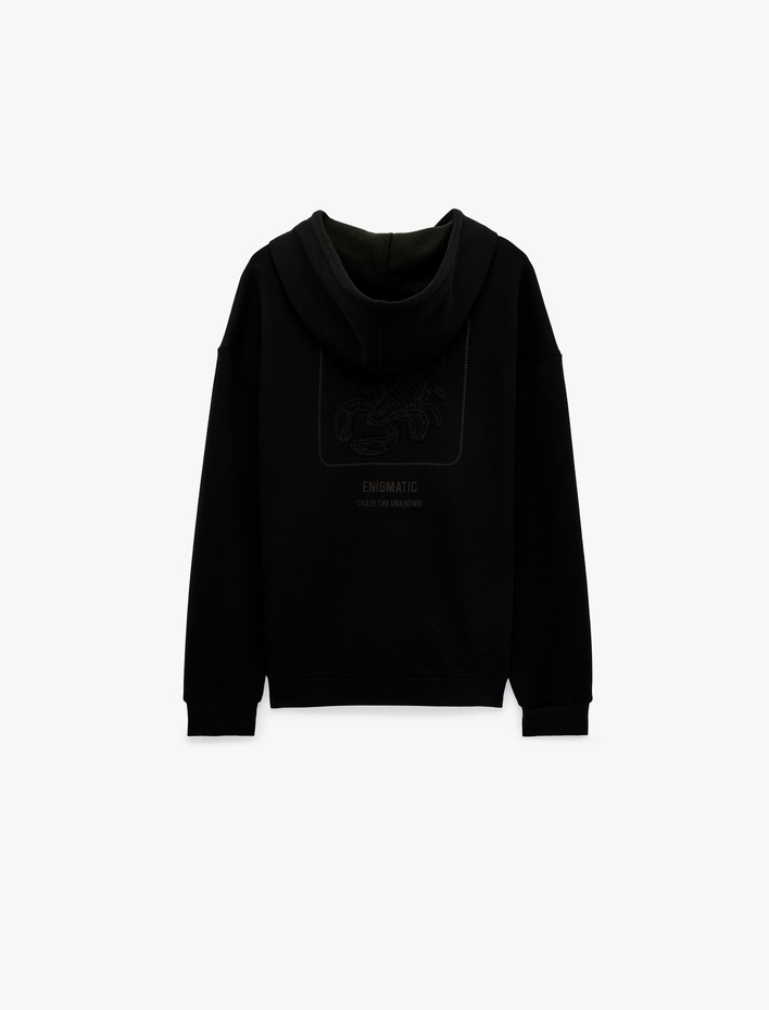 Uzun Kollu Üç İplik Şardonlu Rahat Kalıp Kanguru Cepli Kapşonlu Baskılı Sweatshirt