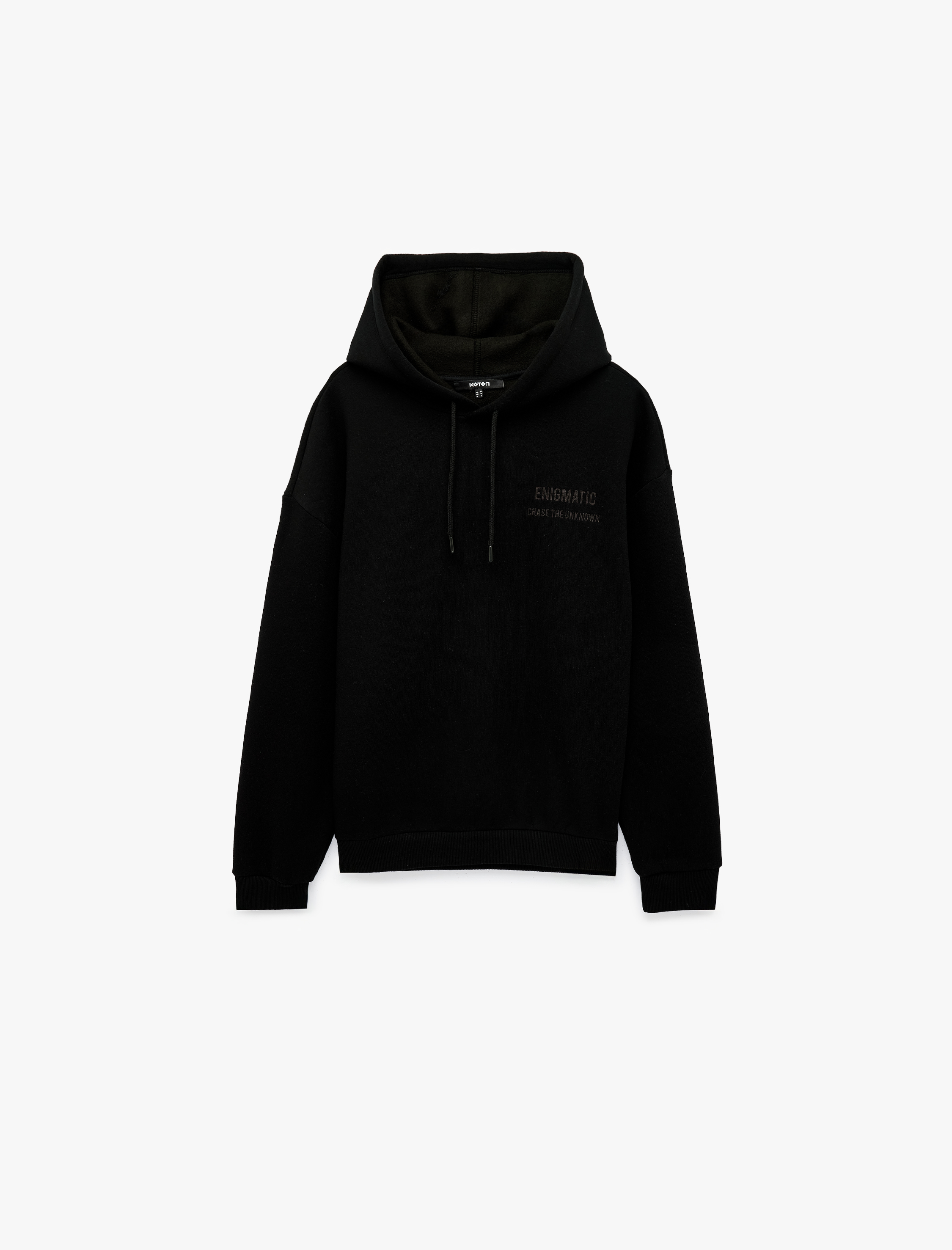   Uzun Kollu Üç İplik Şardonlu Rahat Kalıp Kanguru Cepli Kapşonlu Baskılı Sweatshirt