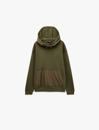 Üç İplik Uzun Kollu Kanguru Cepli Kapşonlu Oversize Sweatshirt