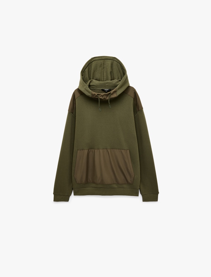  Üç İplik Uzun Kollu Kanguru Cepli Kapşonlu Oversize Sweatshirt