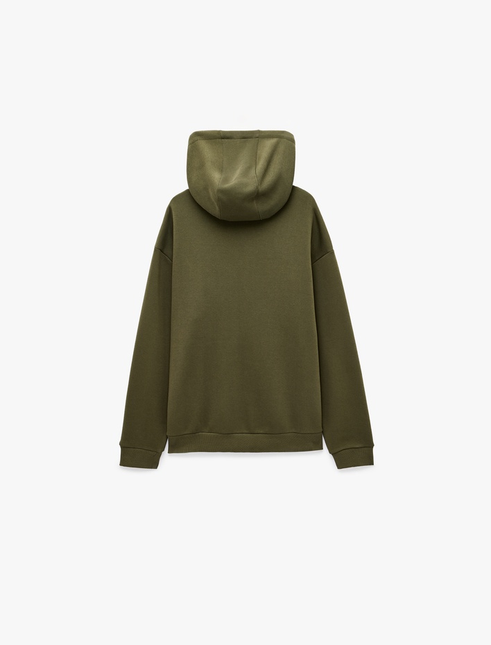  Üç İplik Uzun Kollu Kanguru Cepli Kapşonlu Oversize Sweatshirt