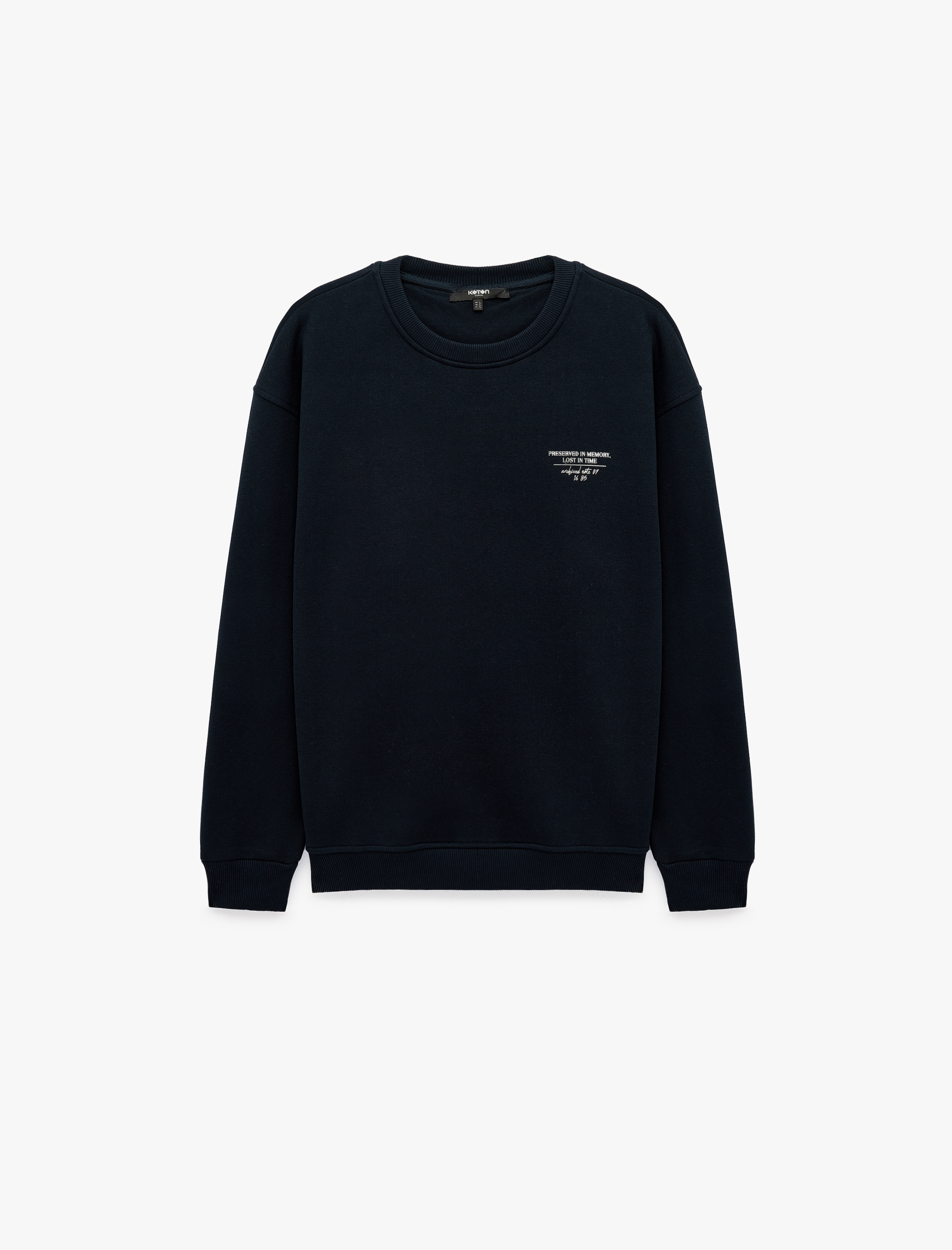   Uzun Kollu Rahat Kalıp Üç İplik Şardonlu Pamuklu Bisiklet Yaka Arkası Baskılı Sweatshirt